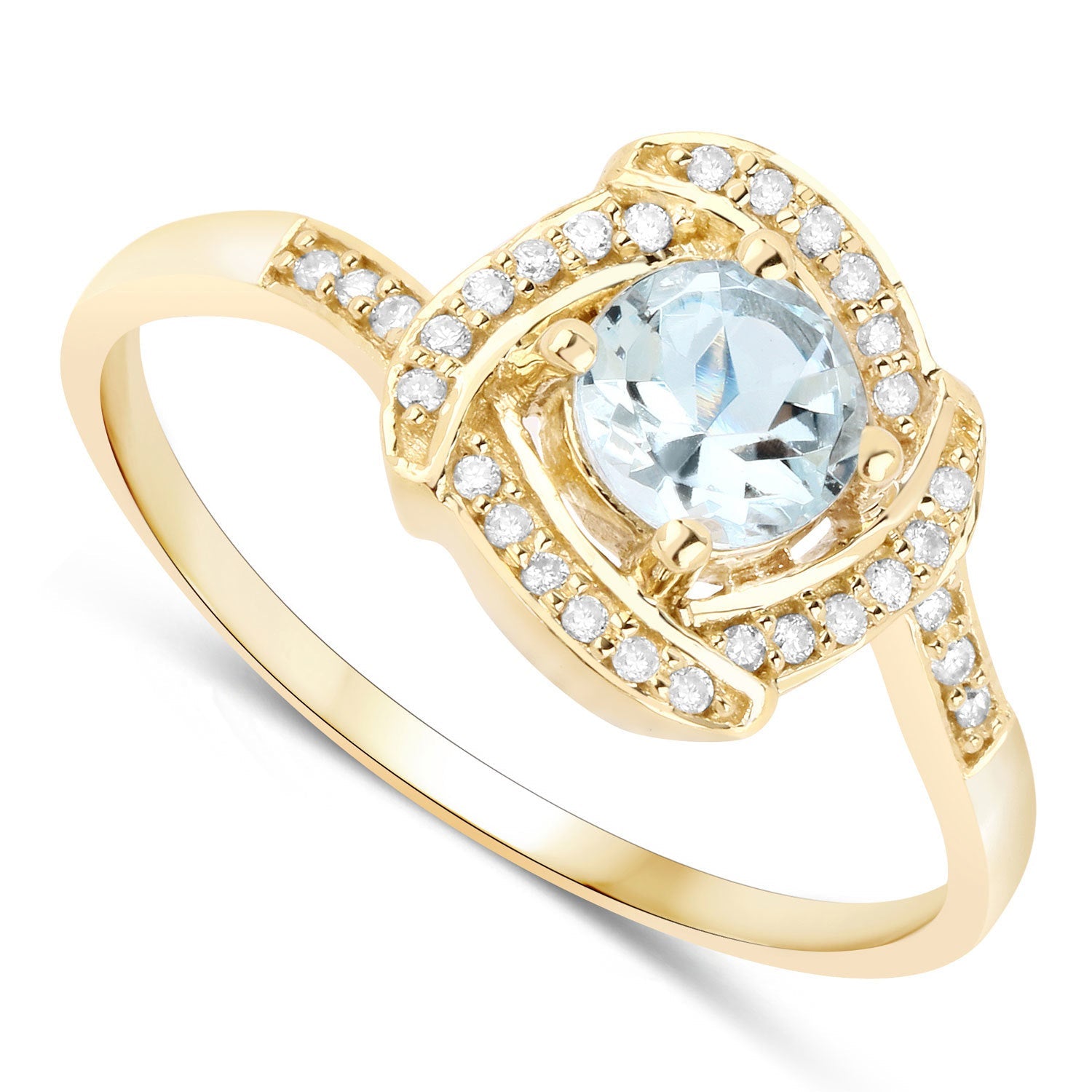 0.46 Carat Genuine Aquamarine and White Diamond 14K Yellow Gold Ring on sale at MyriadMart