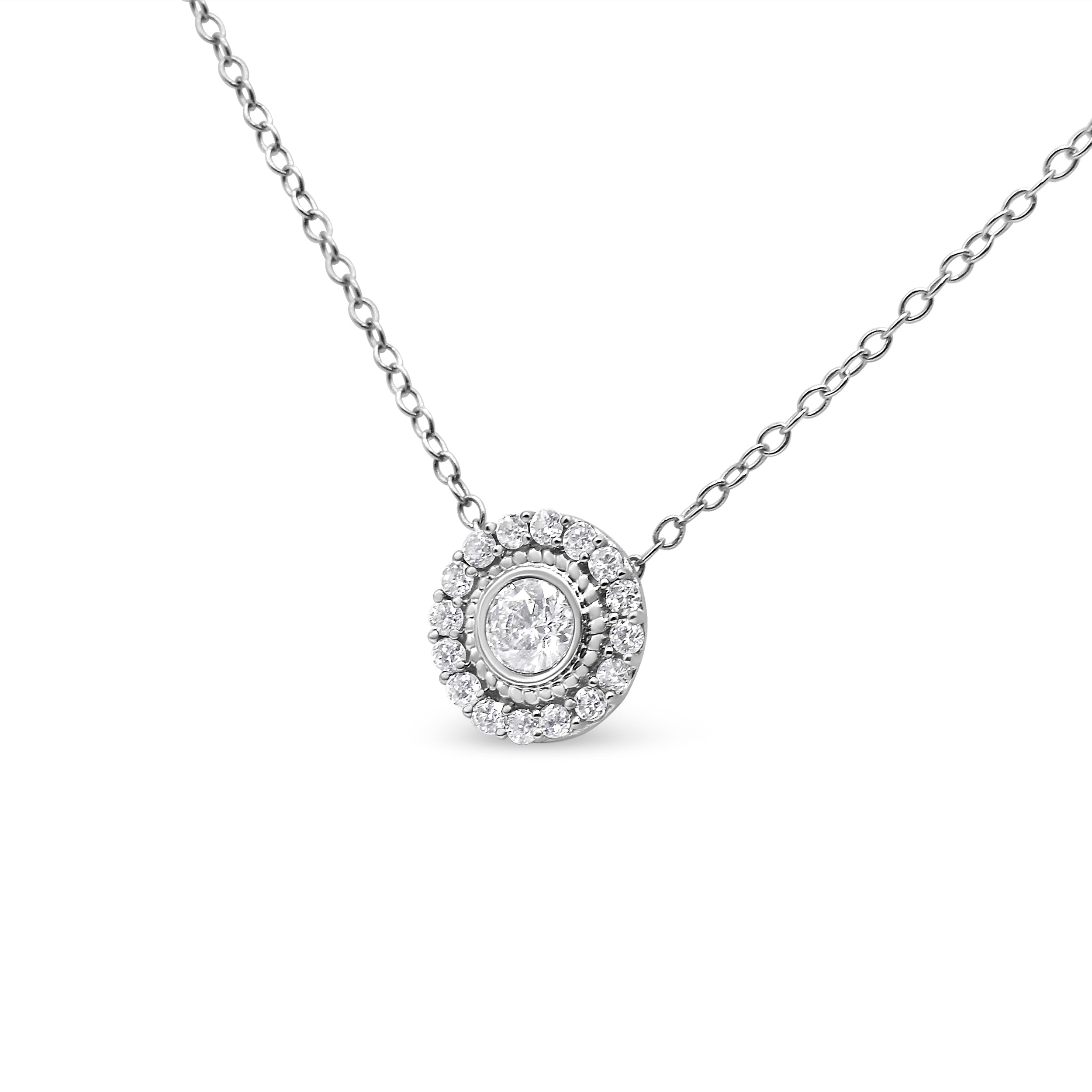 .925 Sterling Silver 1/2 Cttw Round Diamond Halo Circle Pendant 18" Necklace I-J Color, I2-I3 Clarity on sale at MyriadMart