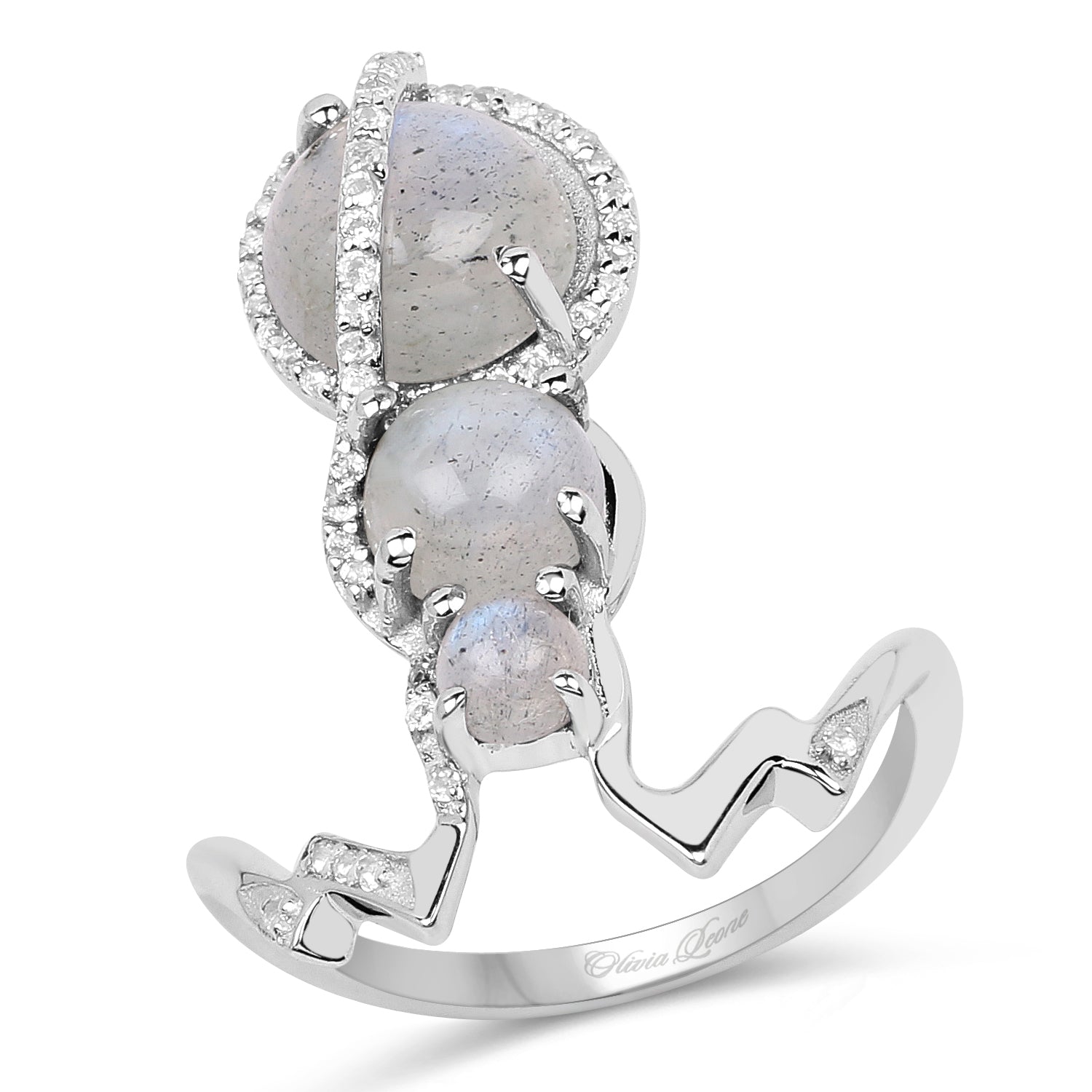 2.79 Carat Genuine Labradorite And White Topaz .925 Sterling Silver Ring on sale at MyriadMart
