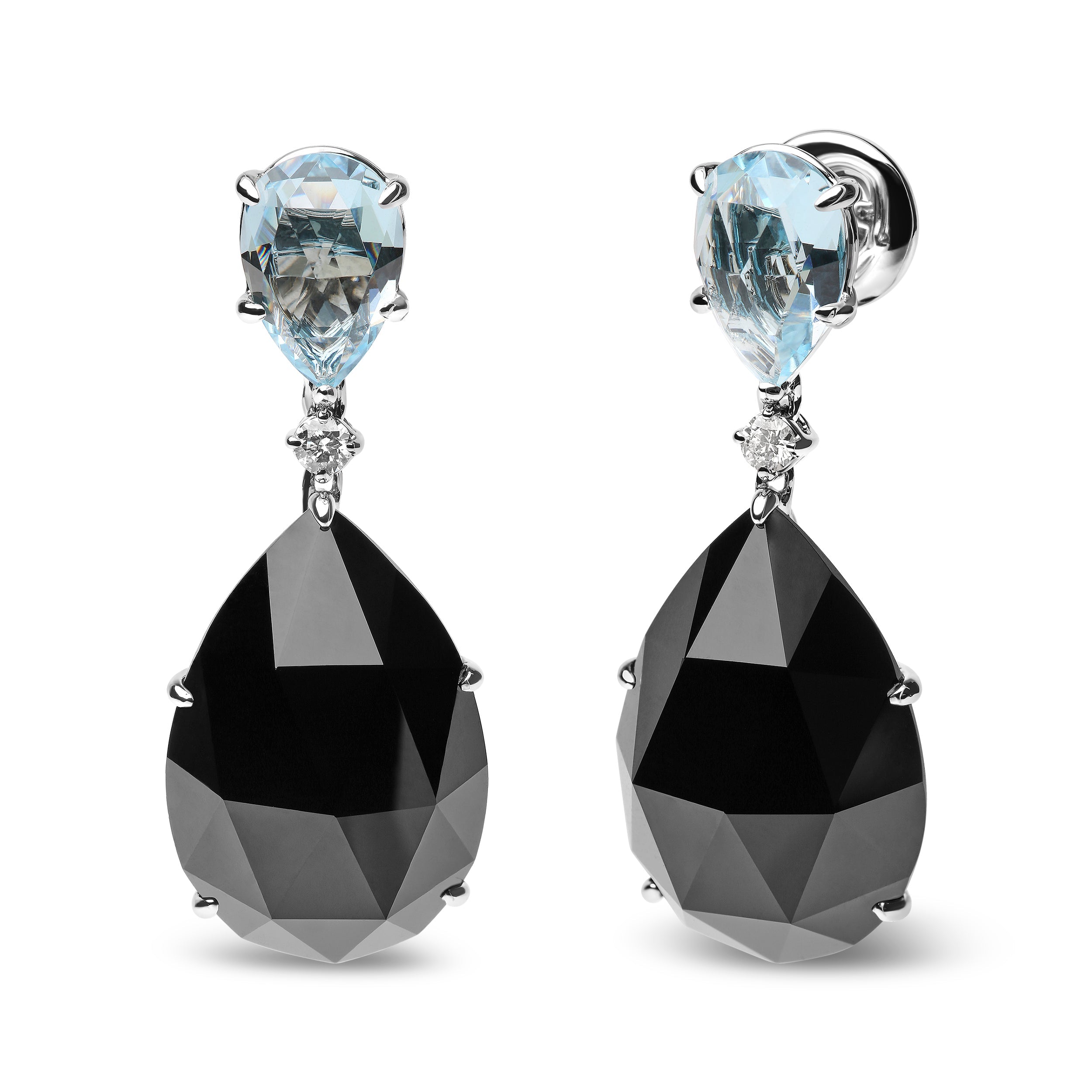 18K White Gold 1/5 Cttw Diamond with Pear Cut Sky Blue Topaz and Pear-Cut Black Onyx Gemstone Dangle Earring G-H Color, SI1-SI2 Clarity on sale at MyriadMart