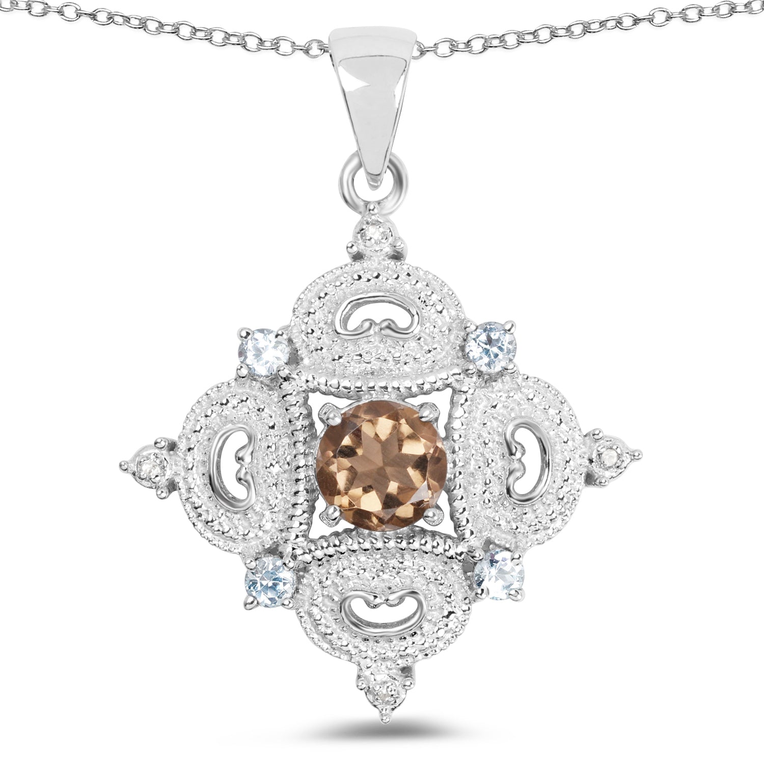 3.00 Carat Genuine Smoky Quartz, Blue Topaz and White Topaz .925 Sterling Silver Pendant on sale at MyriadMart