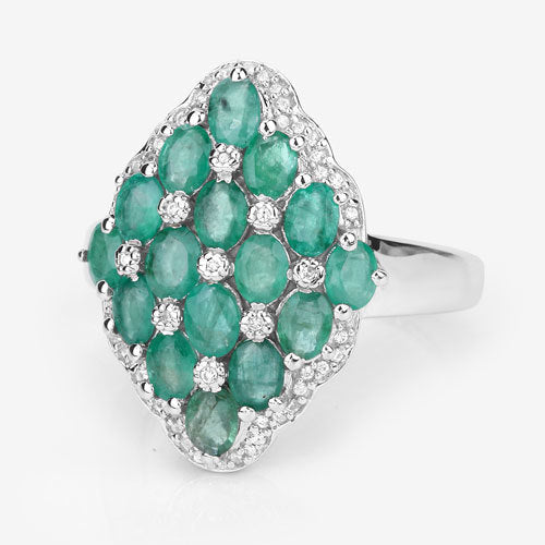 2.68 Carat Genuine Zambian Emerald and White Zircon .925 Sterling Silver Ring on sale at MyriadMart