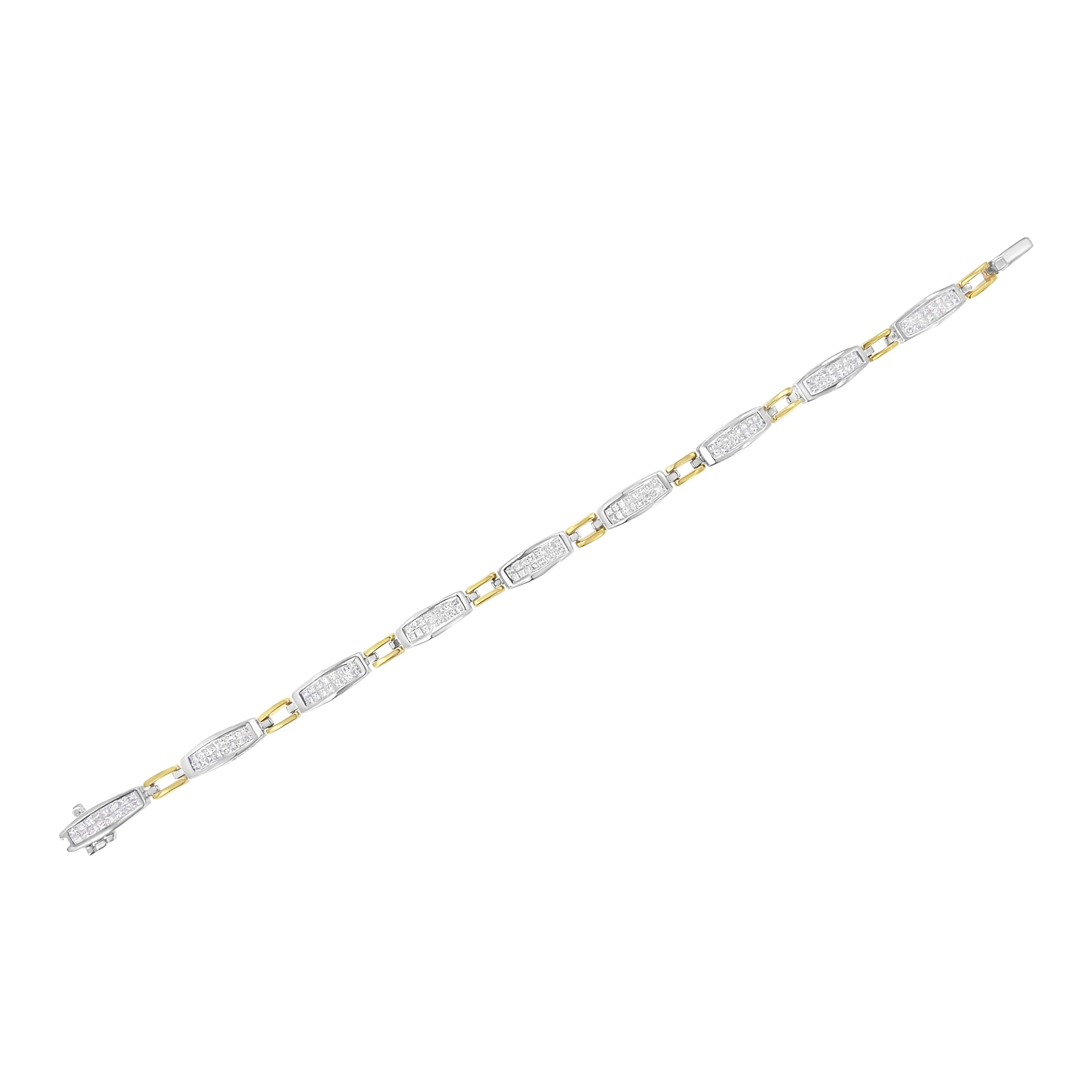 14K Yellow and White Gold 2.0 Cttw Princess Cut Diamond Tapered and Equal Sign Link Bracelet G-H Color, SI1-SI2 Clarity - 7" on sale at MyriadMart