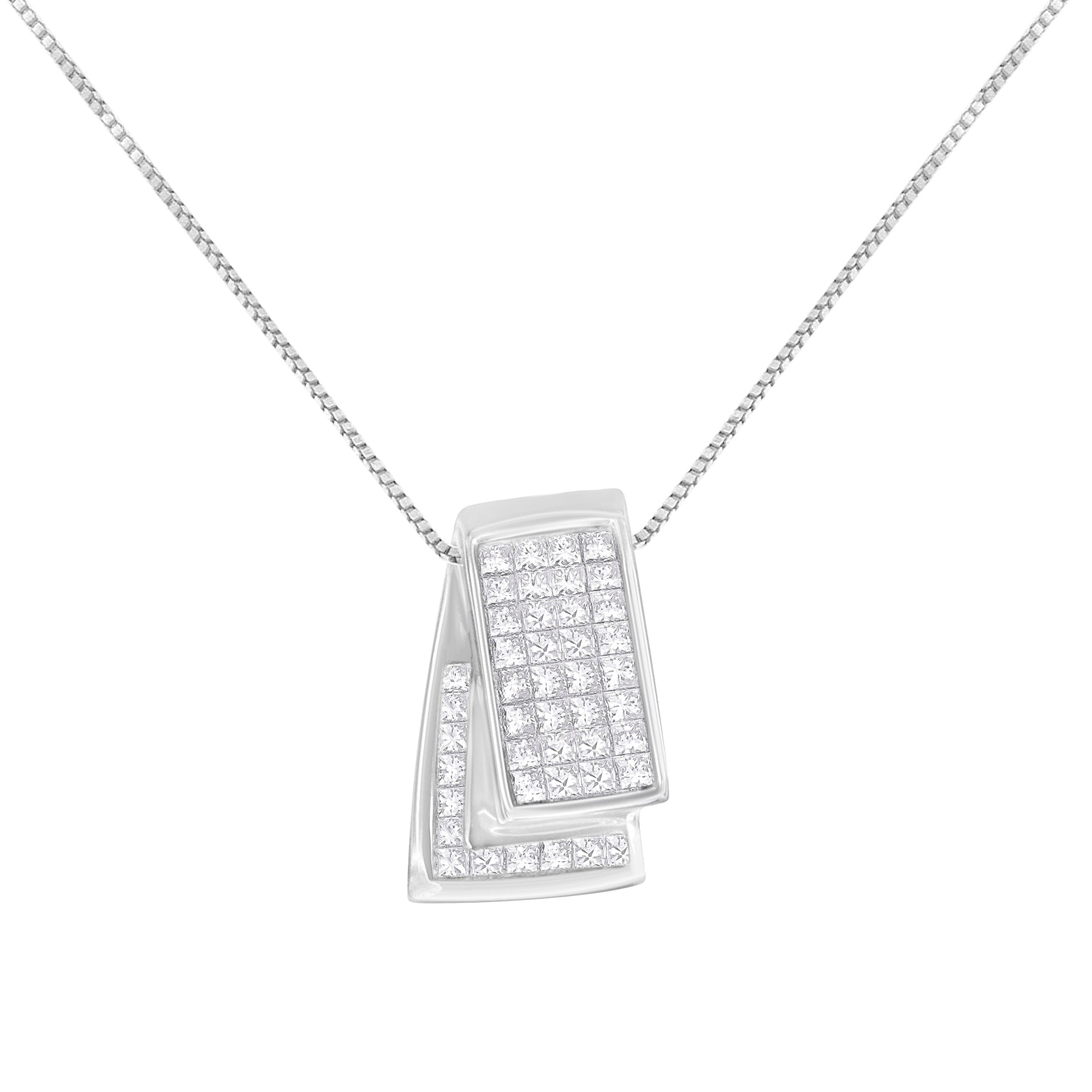 14KT White Gold Diamond Box Pendant Necklace 1 cttw, H-I Color, SI2-I1 Clarity on sale at MyriadMart
