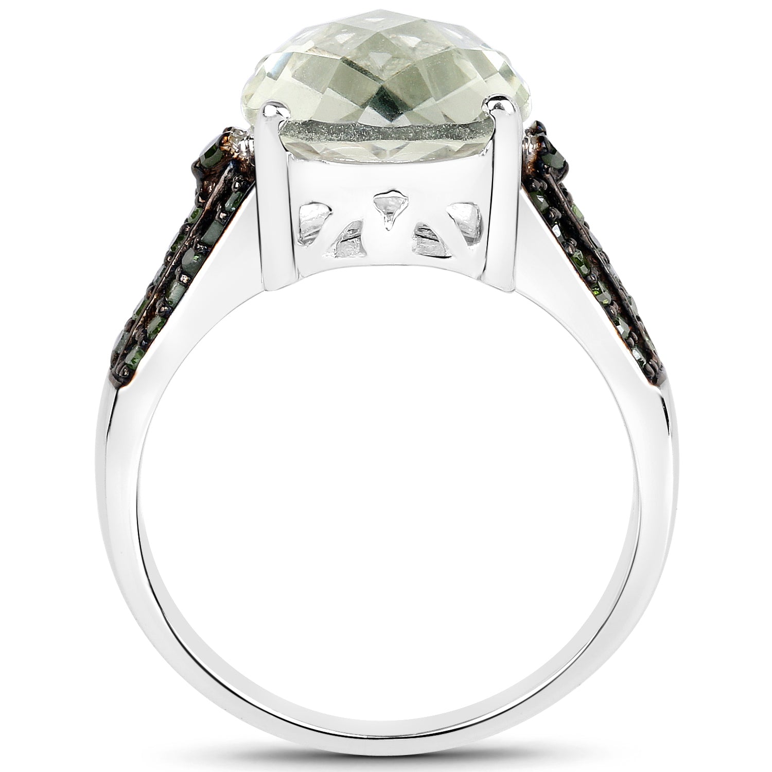 4.41 Carat Genuine Green Amethyst and Green Diamond .925 Sterling Silver Ring on sale at MyriadMart