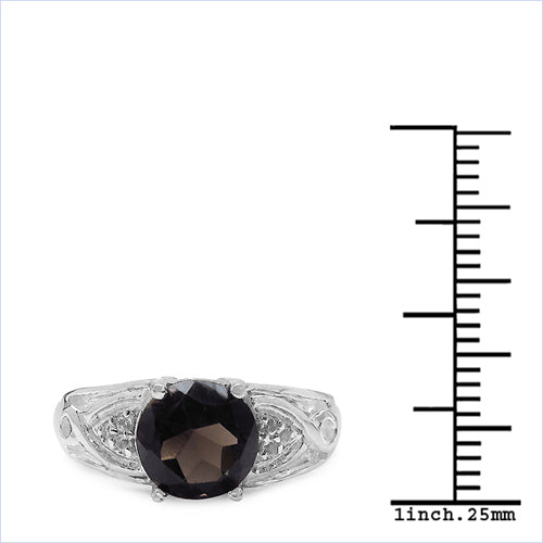 2.59 Carat Genuine Smoky Quartz & White Topaz .925 Sterling Silver Ring on sale at MyriadMart