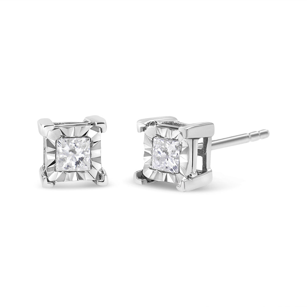 .925 Sterling Silver 1/2 Cttw Miracle Set Princess-cut Diamond Solitaire Stud Earrings I-J Color, SI1-SI2 Clarity on sale at MyriadMart