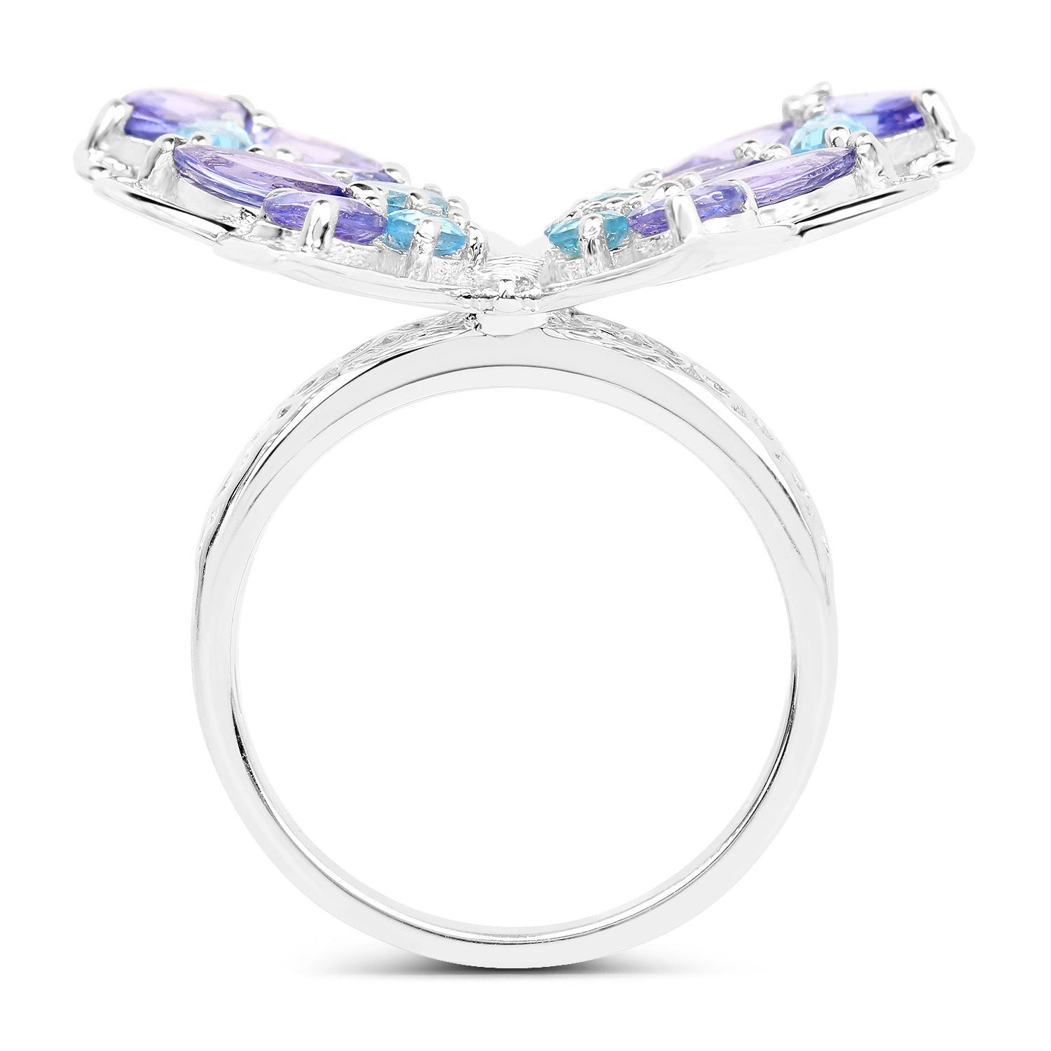 3.60 Carat Genuine Tanzanite and Swiss Blue Topaz .925 Sterling Silver Ring on sale at MyriadMart