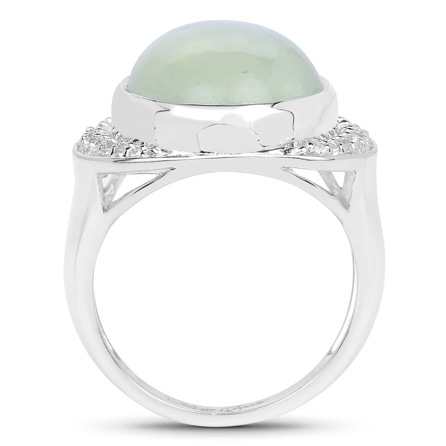 11.50 Carat Genuine Prehnite And White Topaz .925 Sterling Silver Ring on sale at MyriadMart