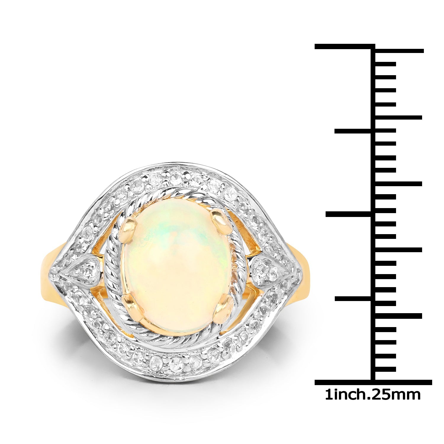 14K Yellow Gold Plated 1.88 Carat Genuine Ethiopian Opal and White Topaz .925 Sterling Silver Ring on sale at MyriadMart