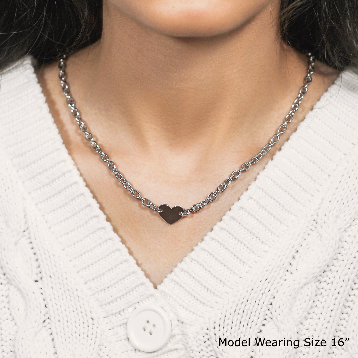 Sterling Silver Rhodium Plated Chain Bracelet with a Flat Heart Motif Station on sale at MyriadMart