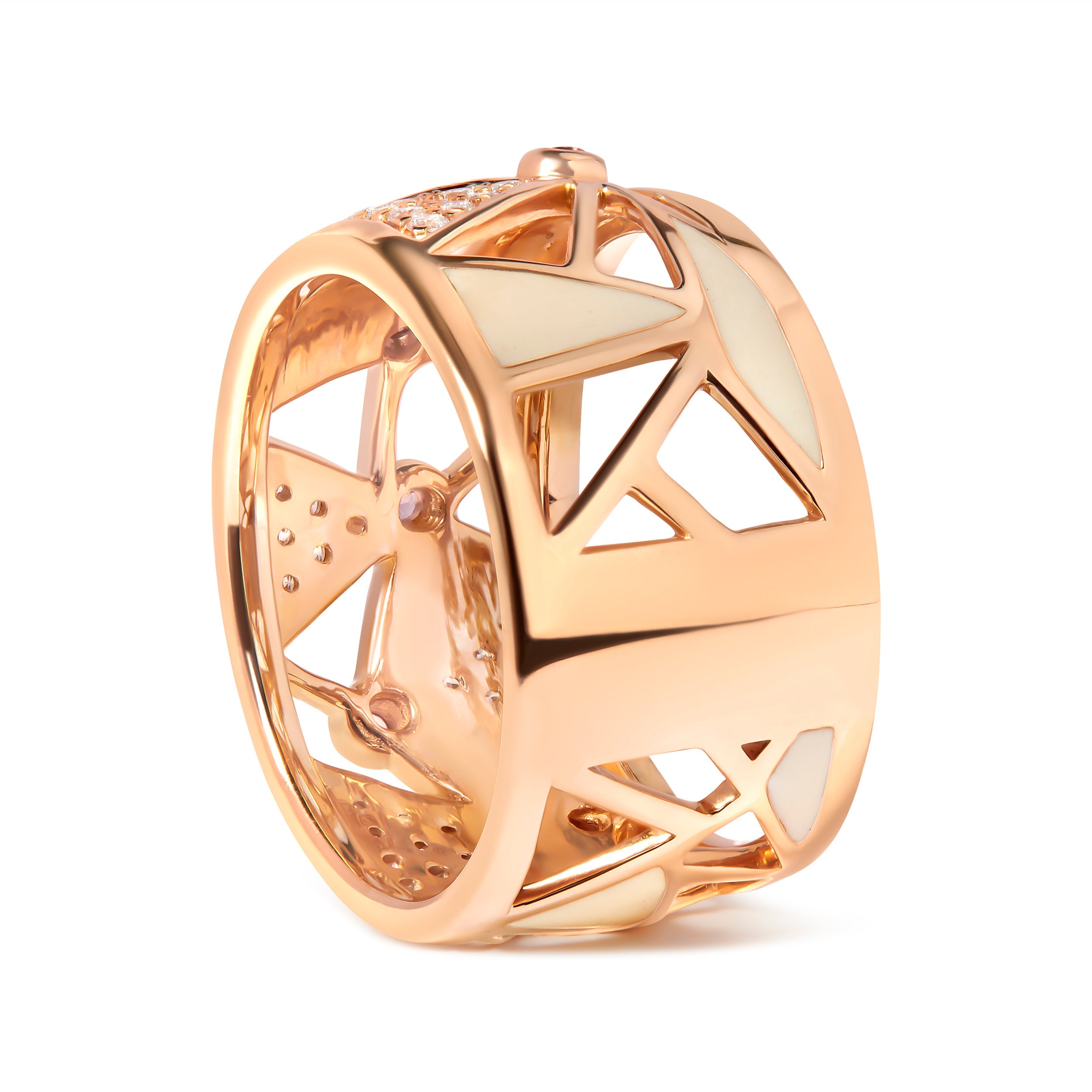 14K Rose Gold 1/3 Cttw Diamond and Pink Tourmaline Cigar Band Ring with White Enamel G-H Color, SI1-SI2 Clarity on sale at MyriadMart