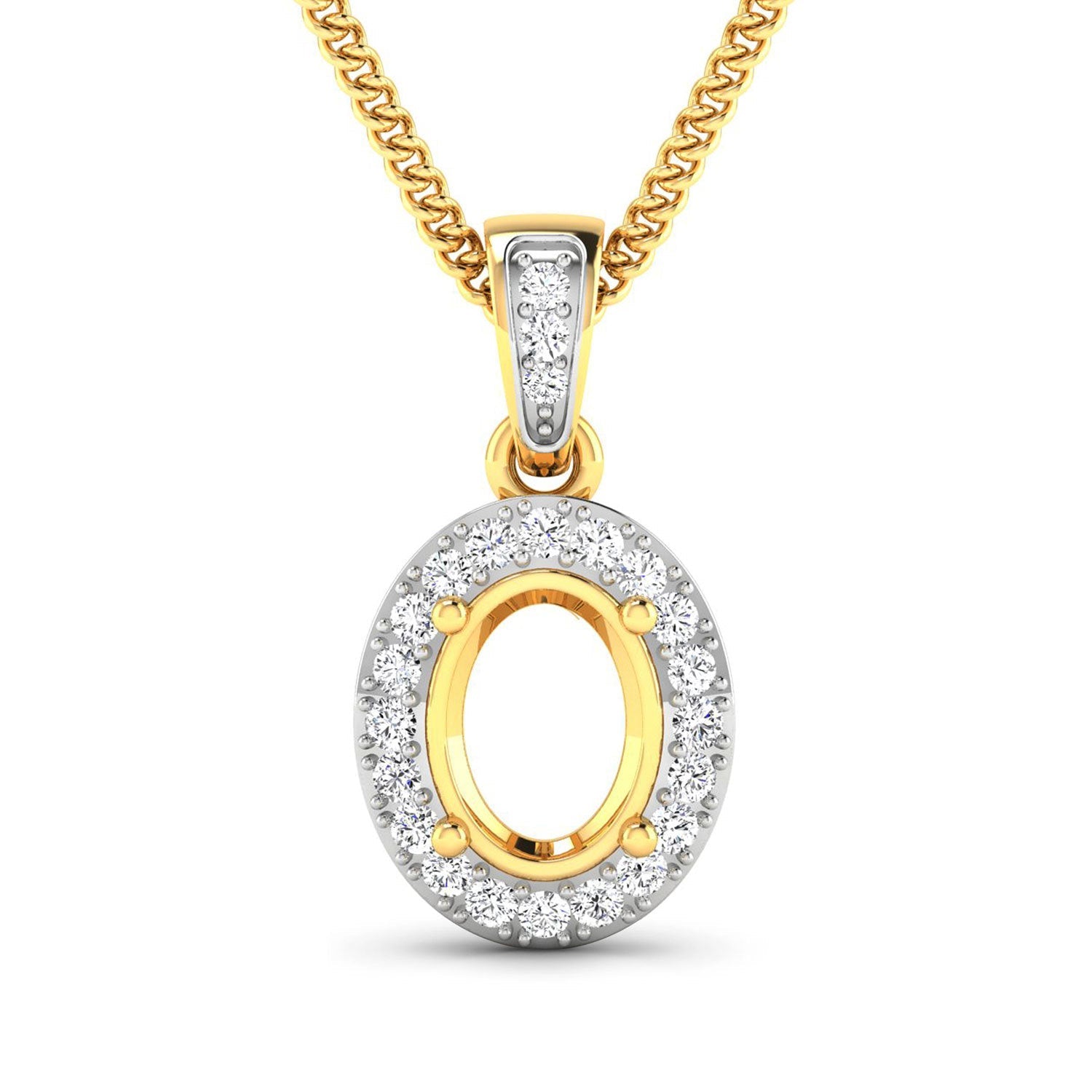 0.18 Carat Genuine White Diamond 14K Yellow Gold Semi Mount Pendant - holds 8x6mm Oval Gemstone on sale at MyriadMart