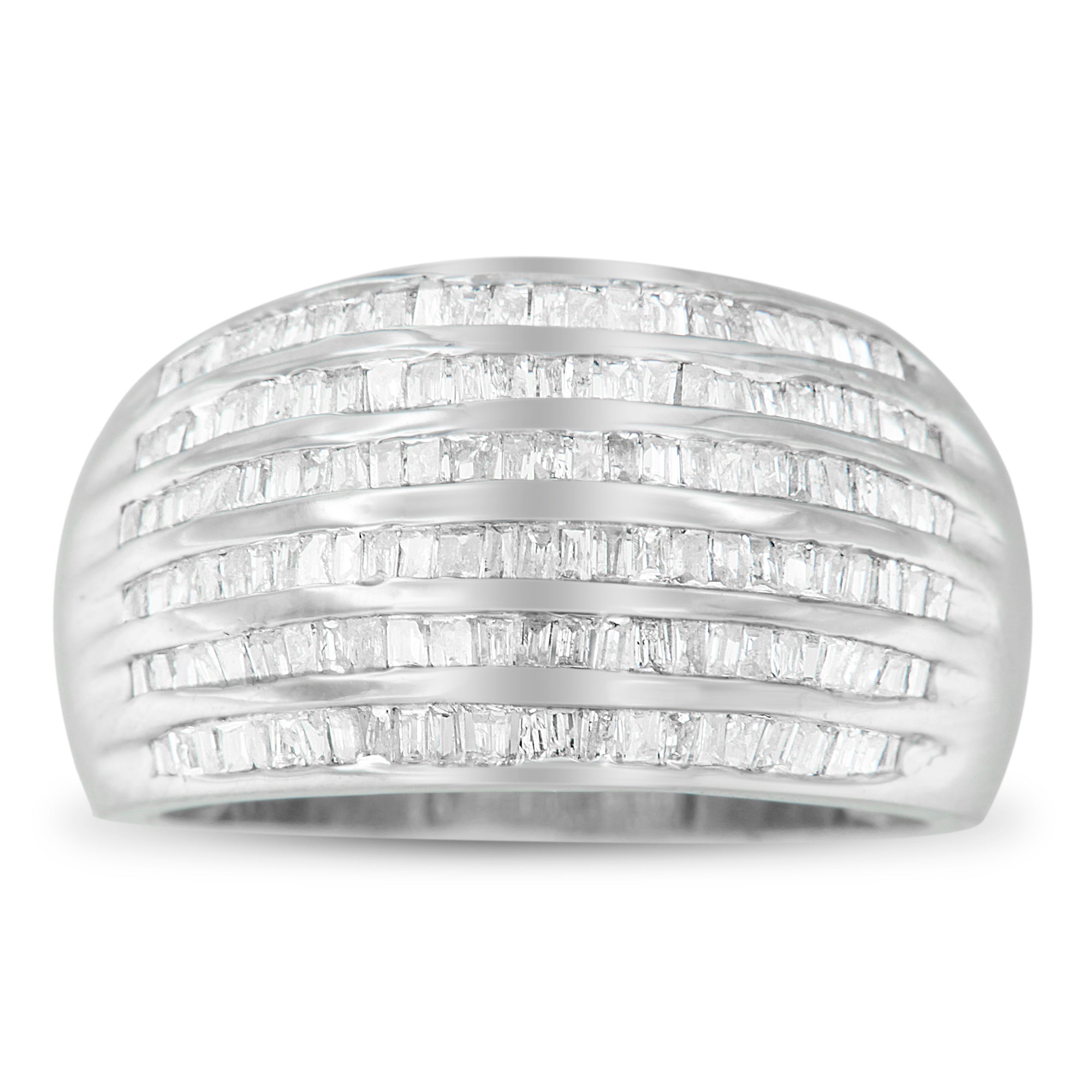 .925 Sterling Silver 1.0 Cttw Baguette-Cut Diamond 6-Row Channel Set Domed Tapered Cocktail Fashion Ring H-I Color, I2-I3 Clarity - Size 6-1/2 on sale at MyriadMart