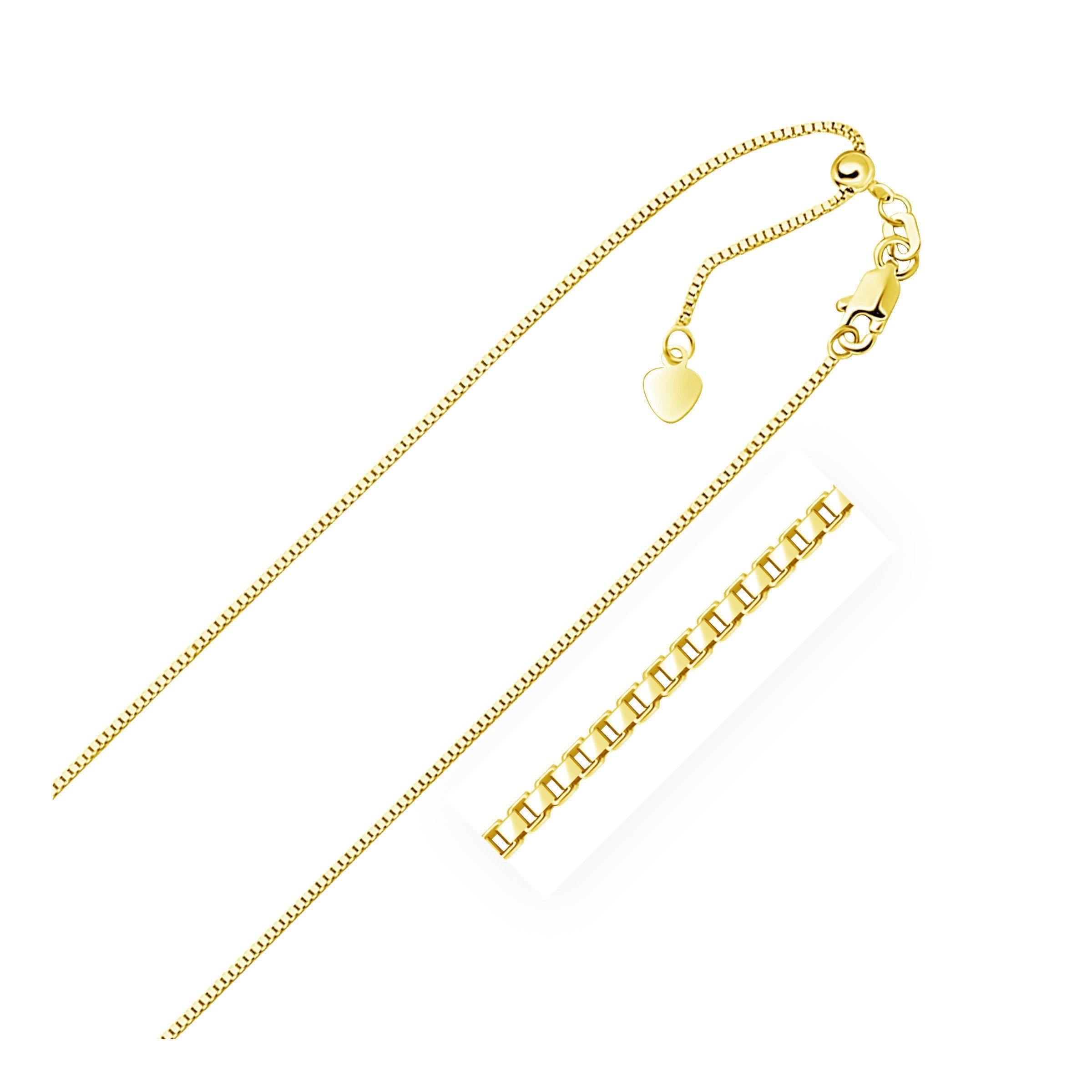 14k Yellow Gold Adjustable Box Chain 0.85mm on sale at MyriadMart