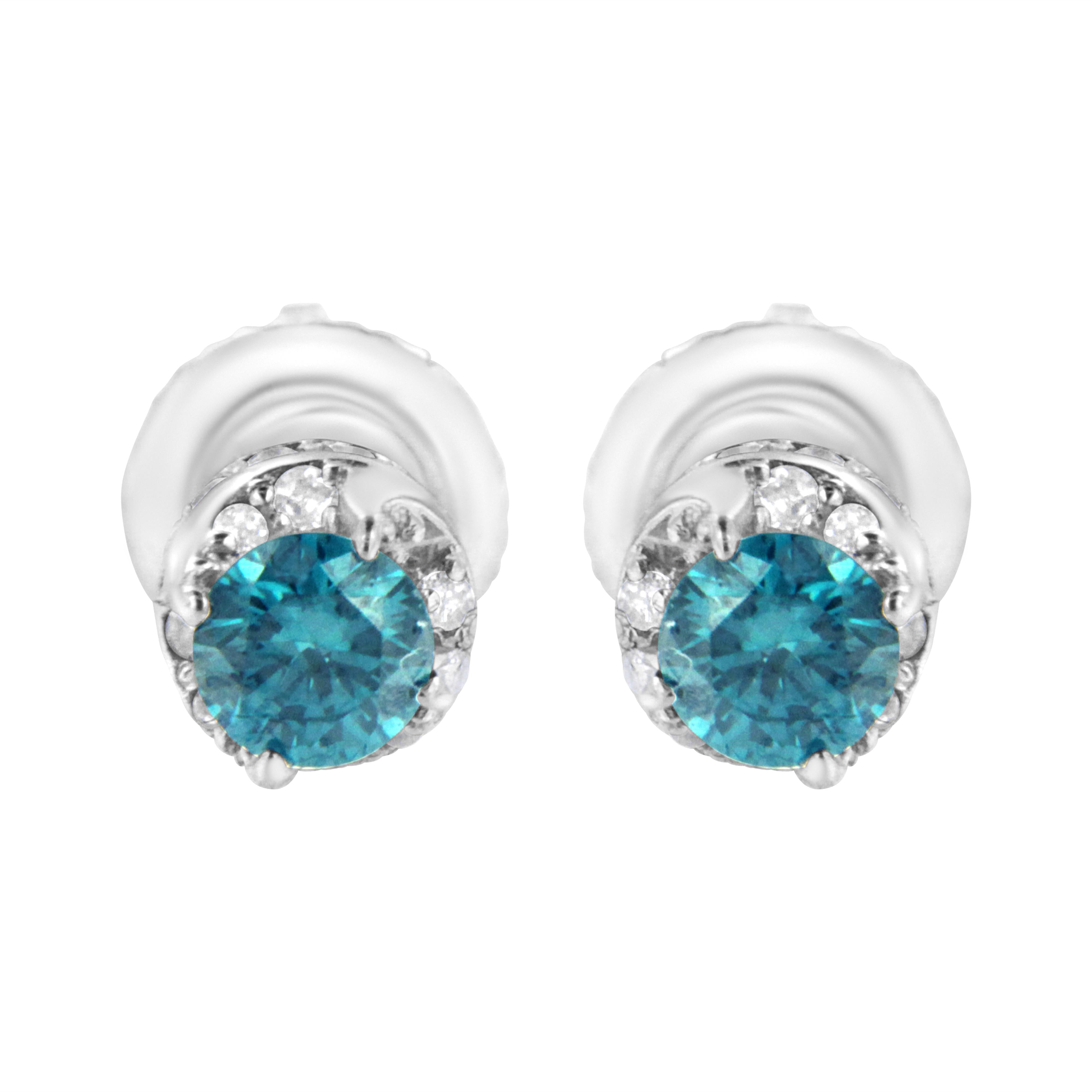 14K White Gold 1/2 cttw White and Treated Blue Round Diamond Earrings I-J I2-I3 on sale at MyriadMart