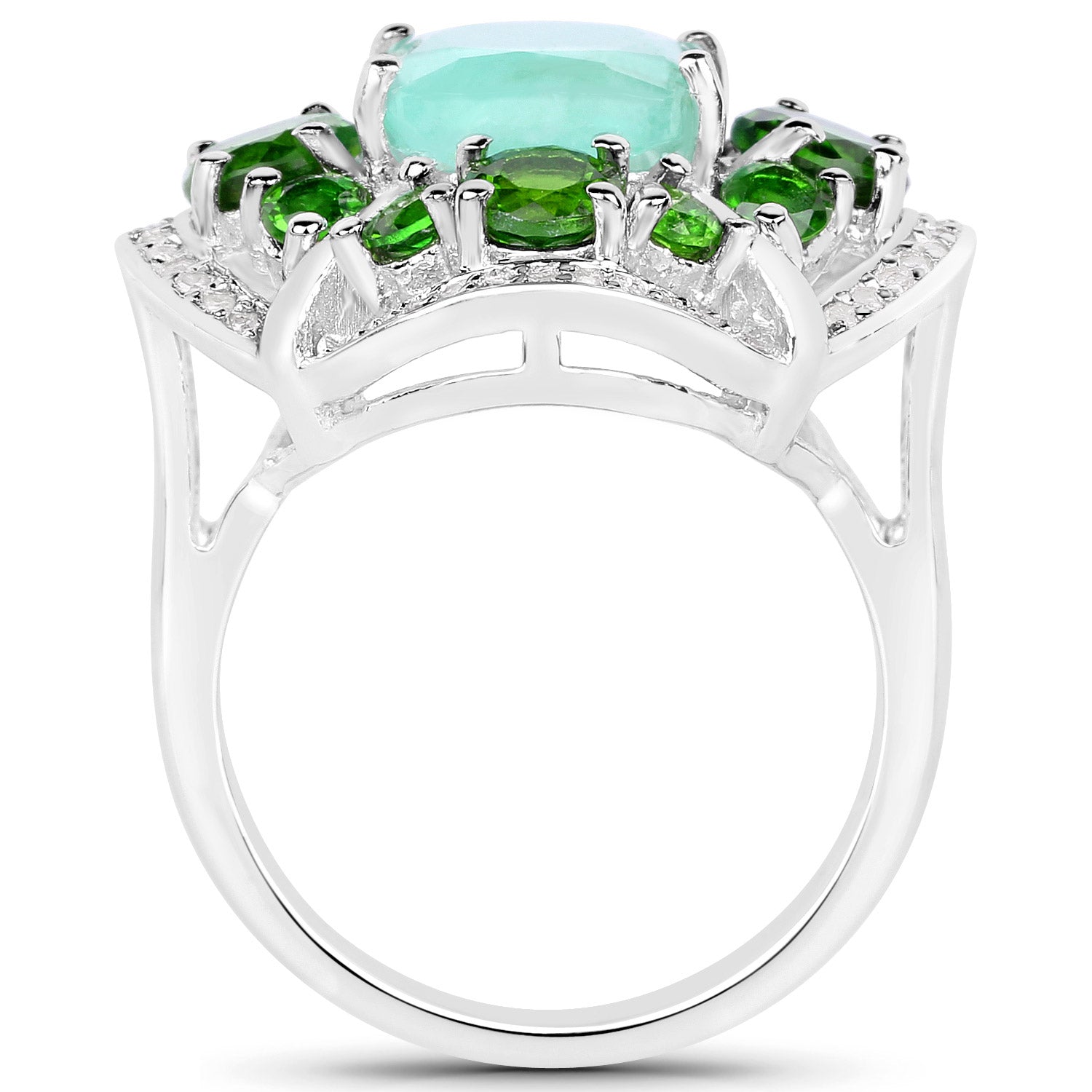 5.49 Carat Genuine Emerald, Chrome Diopside and White Diamond .925 Sterling Silver Ring on sale at MyriadMart