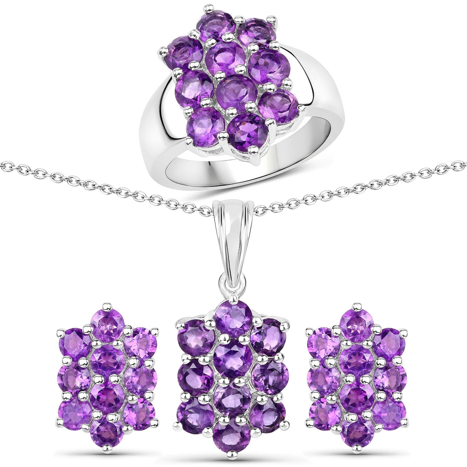 6.80 Carat Genuine Amethyst .925 Sterling Silver 3 Piece Jewelry Set Ring, Earrings, and Pendant w/ Chain on sale at MyriadMart