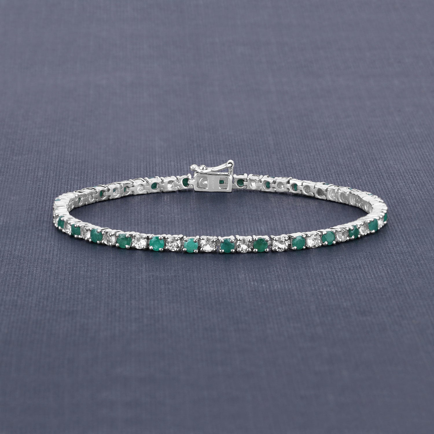 5.77 Carat Genuine Emerald and White Topaz .925 Sterling Silver Bracelet on sale at MyriadMart