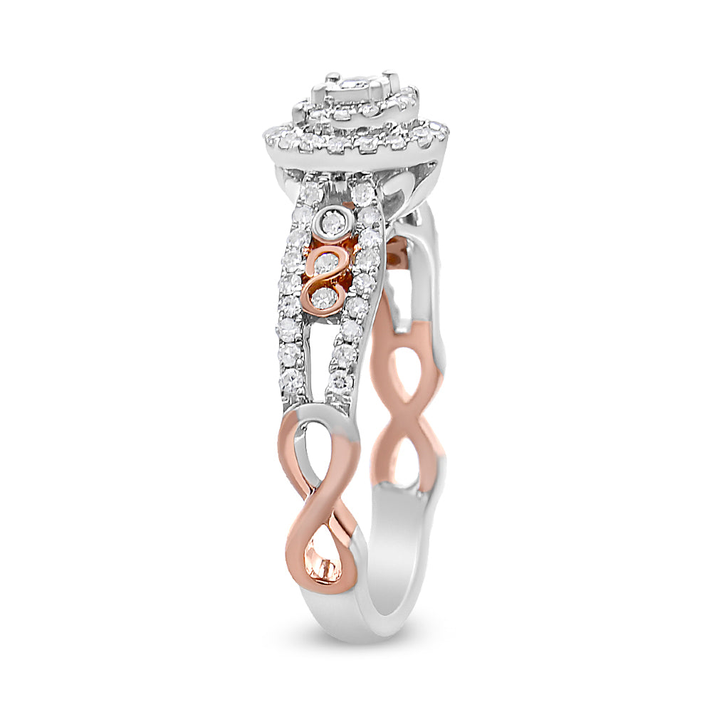 14K Rose Gold Plated .925 Sterling Silver 3/8 Cttw Round Diamond Double Frame Cross-Over Split Shank Engagement Ring I-J Color, I2-I3 Clarity - Size 7 on sale at MyriadMart
