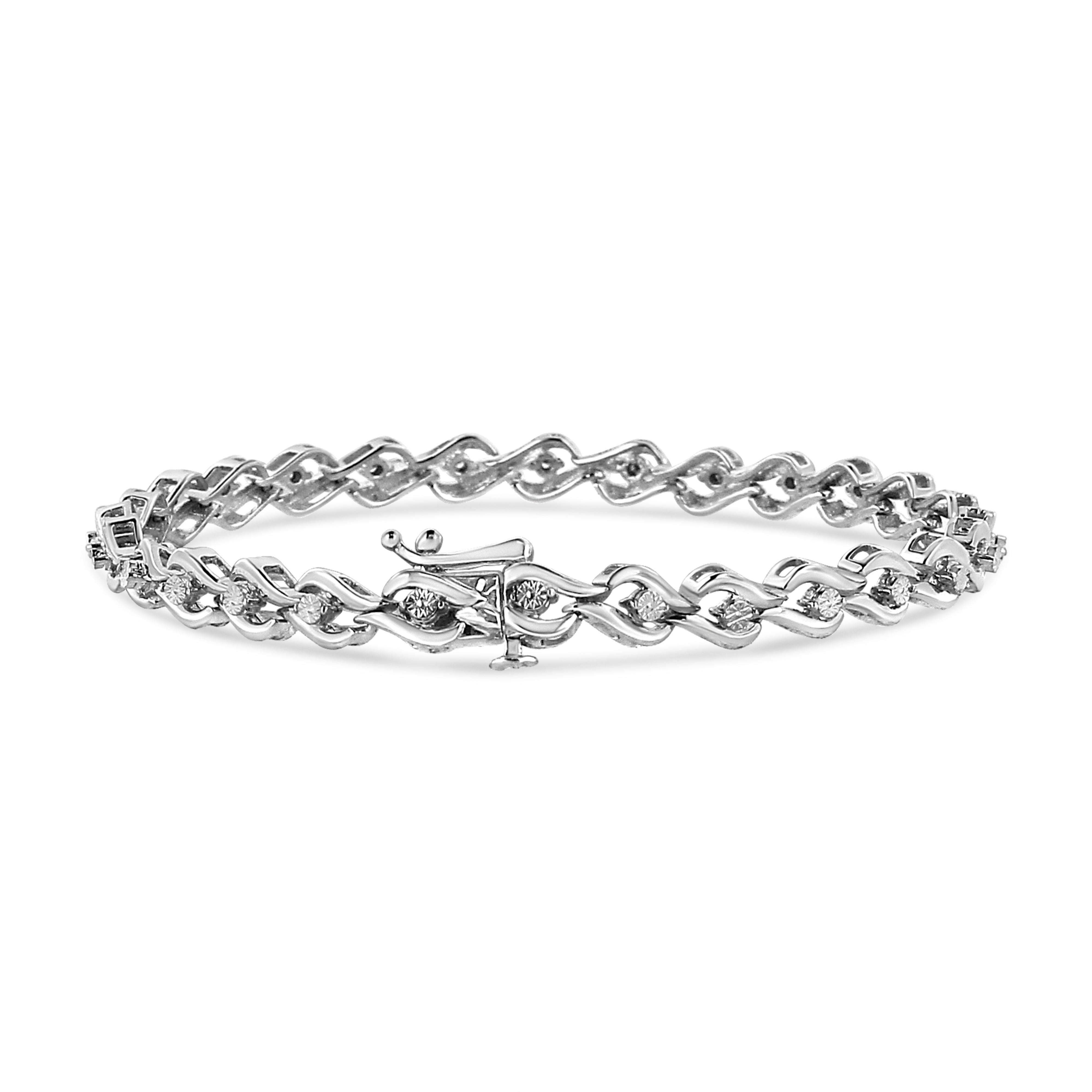 .925 Sterling Silver 1/10 Cttw Round-Cut Diamond Links of Flame Bracelet I-J Color, I3 - 7.25" on sale at MyriadMart