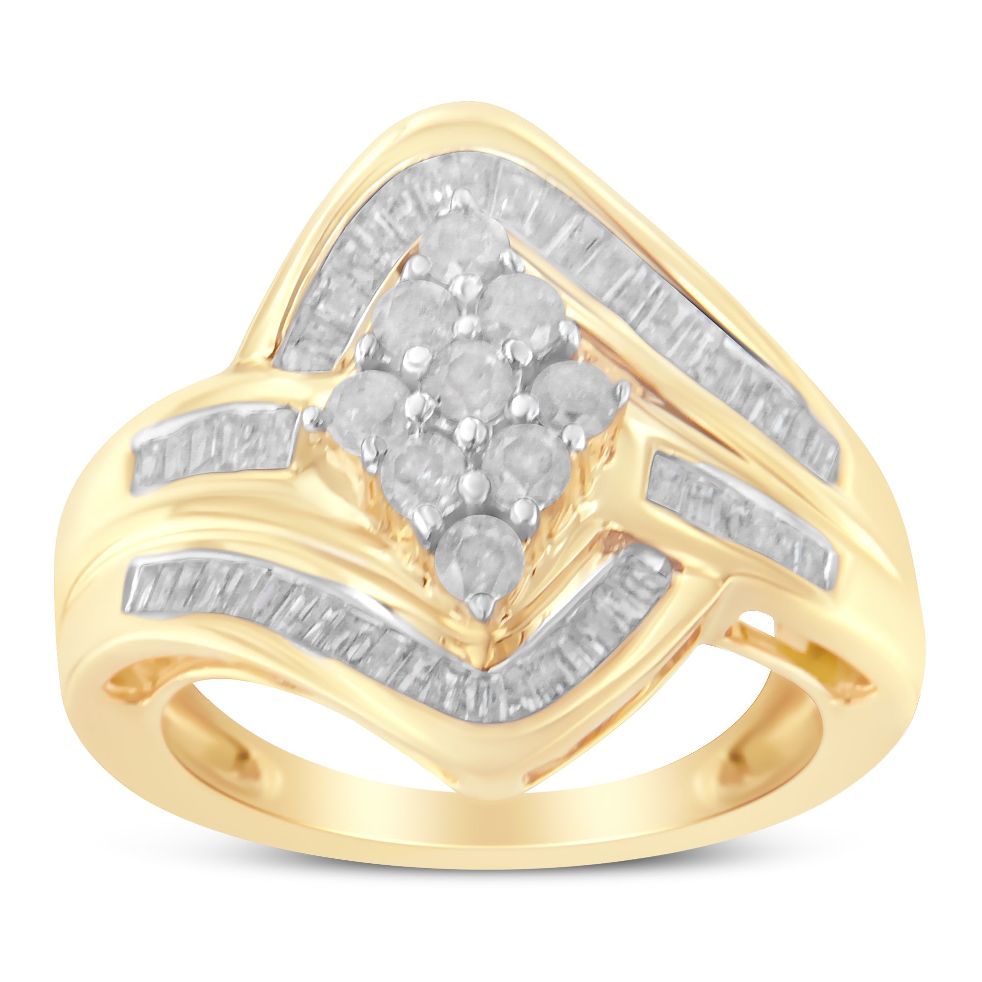 10K Yellow Gold Diamond Bypass Cluster Ring 1 Cttw, I-J Color, I2-I3 Clarity - Size 7 on sale at MyriadMart