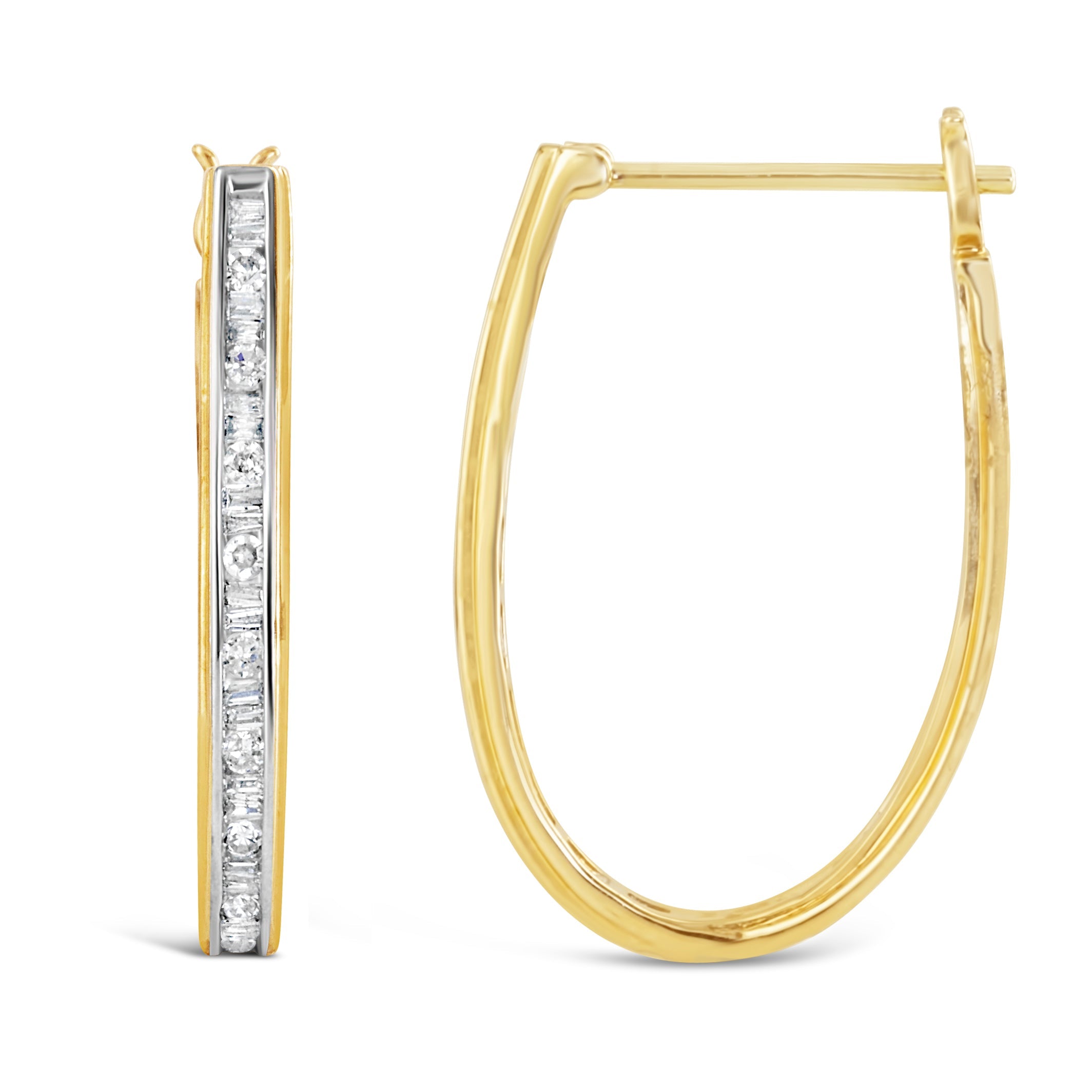 10K Yellow Gold 1.00 Cttw Round and Baguette-Cut Diamond U-Hoop Earrings H-I Color, SI2-I1 Clarity on sale at MyriadMart