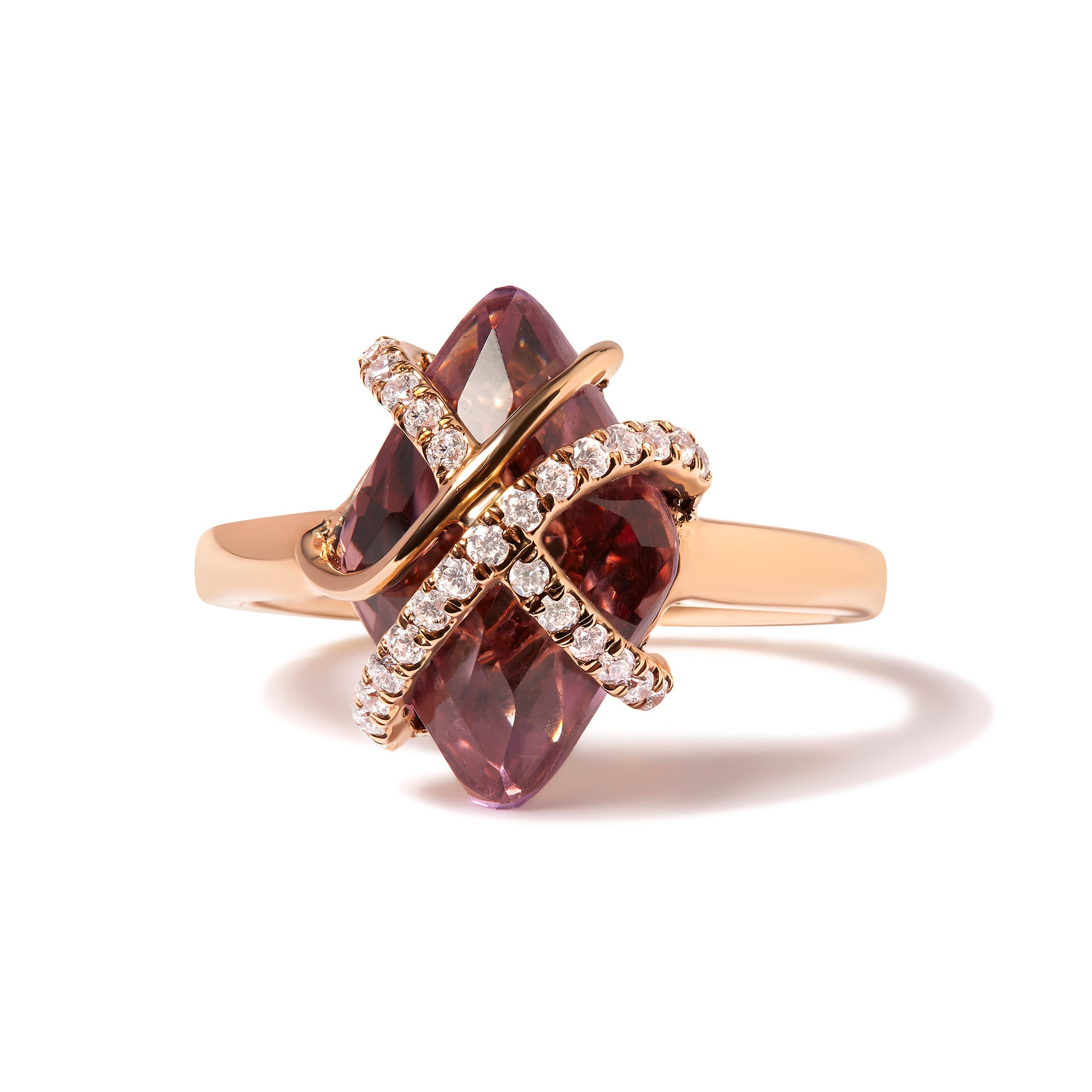 14K Rose Gold 1/5 Cttw Diamond Wrapped 15x15 MM Purple Amethyst Cocktail Ring G-H Color, SI1-SI2 Clarity on sale at MyriadMart