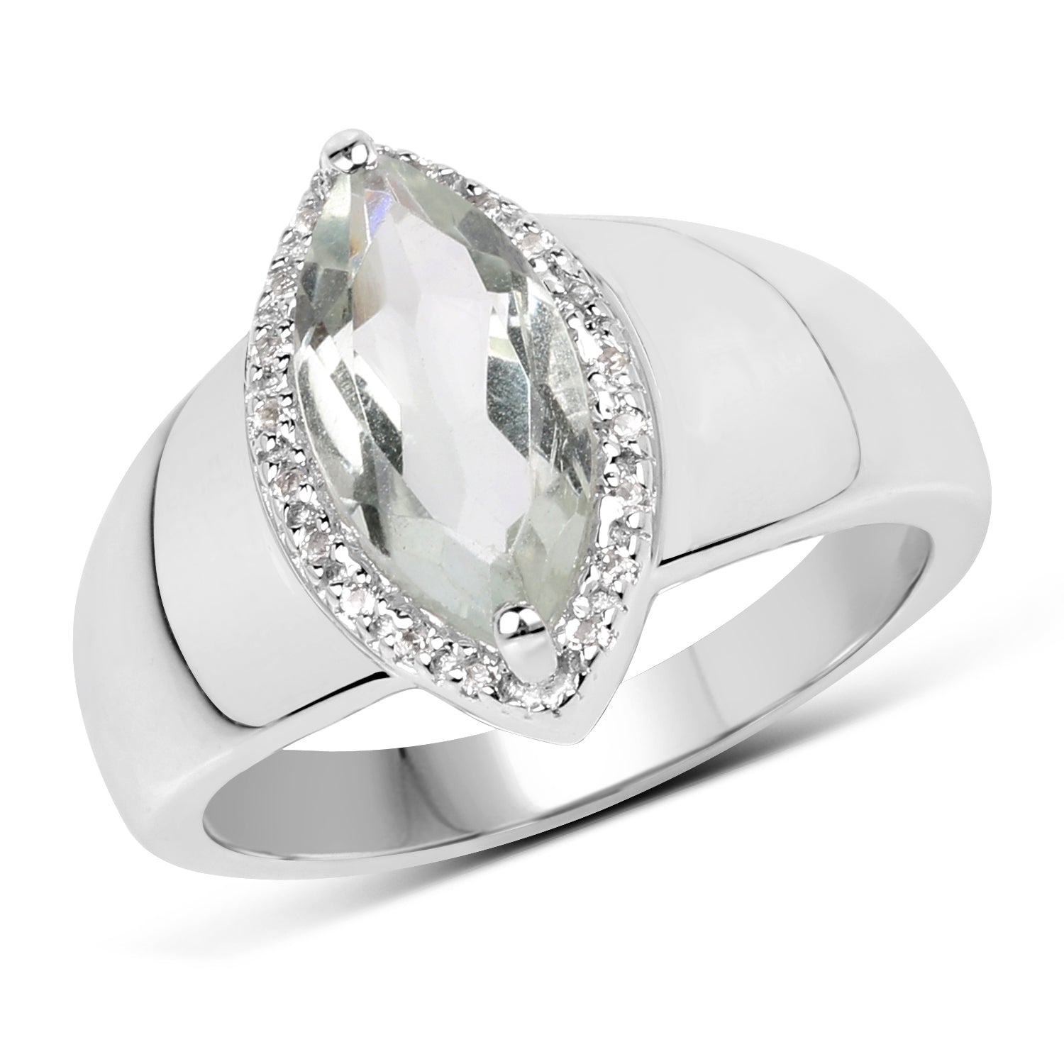 1.64 Carat Genuine Green Amethyst and White Topaz .925 Sterling Silver Ring on sale at MyriadMart