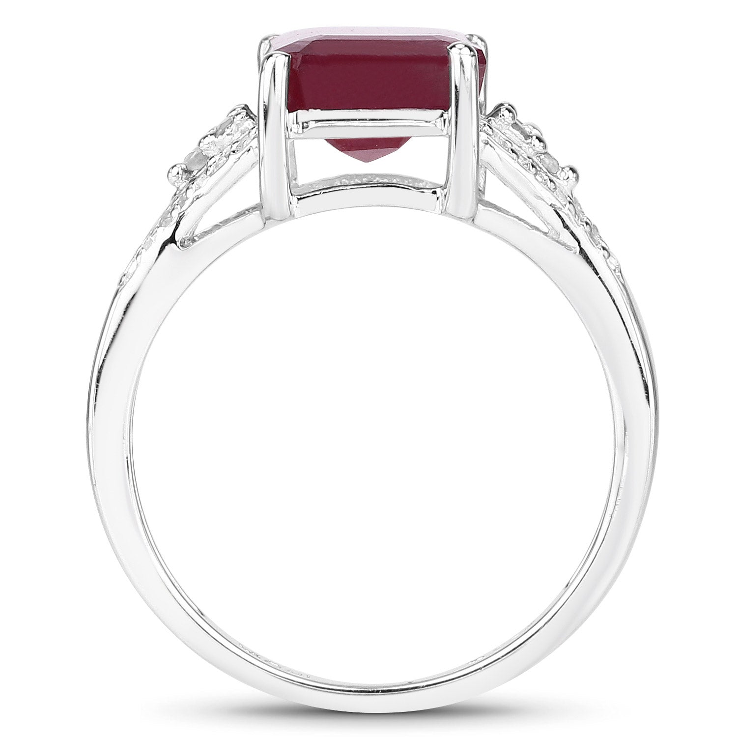 4.49 Carat Glass Filled Ruby and White Topaz .925 Sterling Silver Ring on sale at MyriadMart