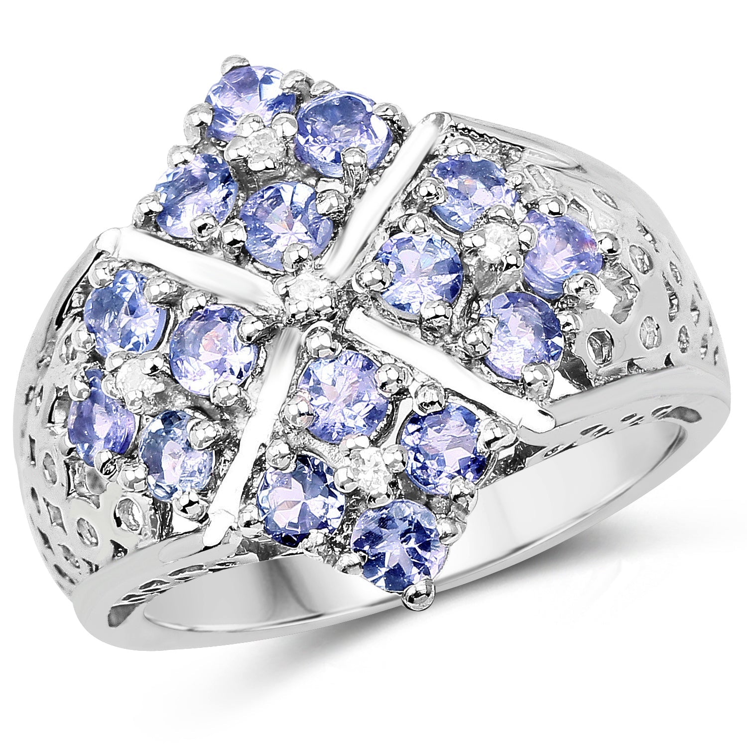 1.65 Carat Genuine Tanzanite and White Topaz .925 Sterling Silver Ring on sale at MyriadMart