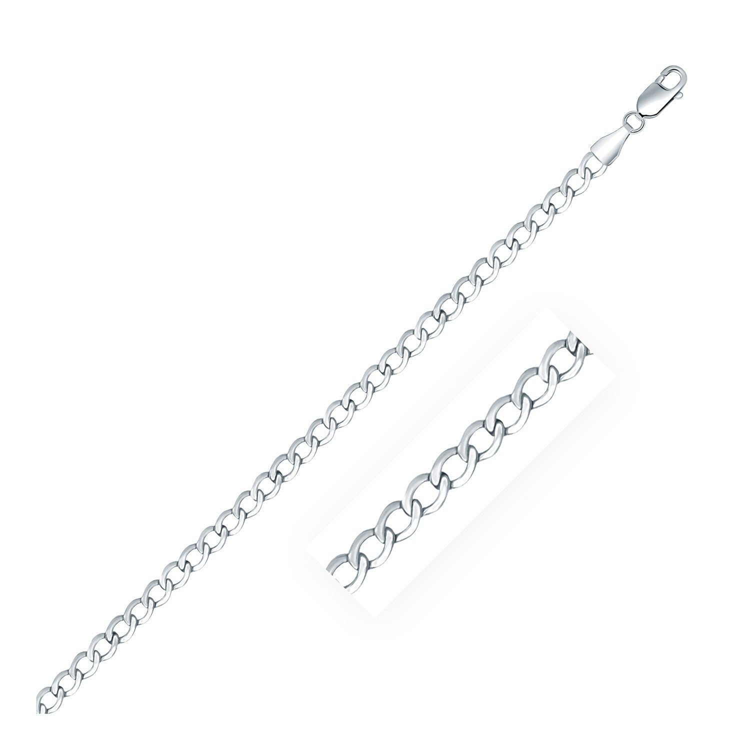 Rhodium Plated 3.7mm Sterling Silver Curb Style Chain on sale at MyriadMart