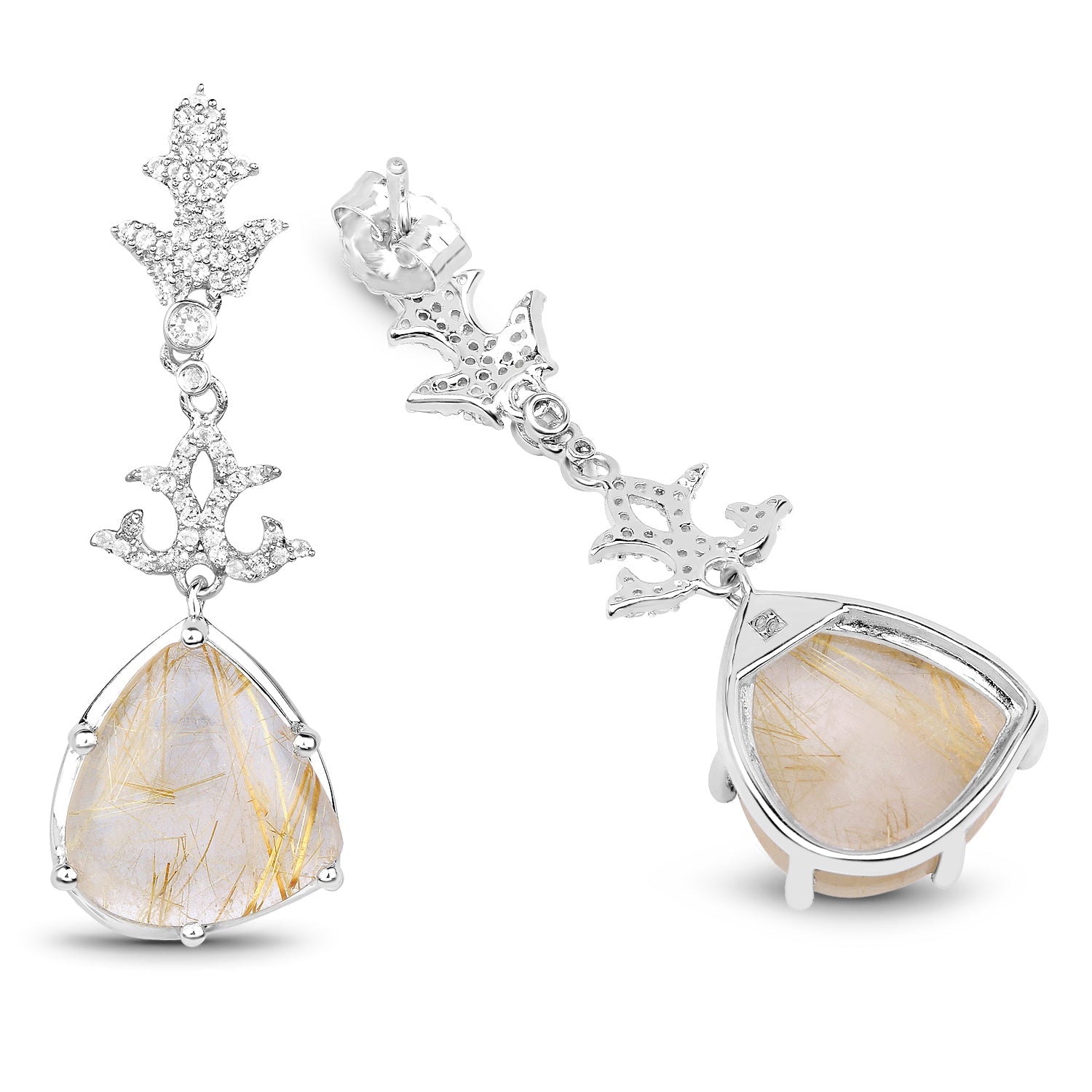 15.97 Carat Genuine Golden Rutile And White Topaz .925 Sterling Silver Earrings on sale at MyriadMart