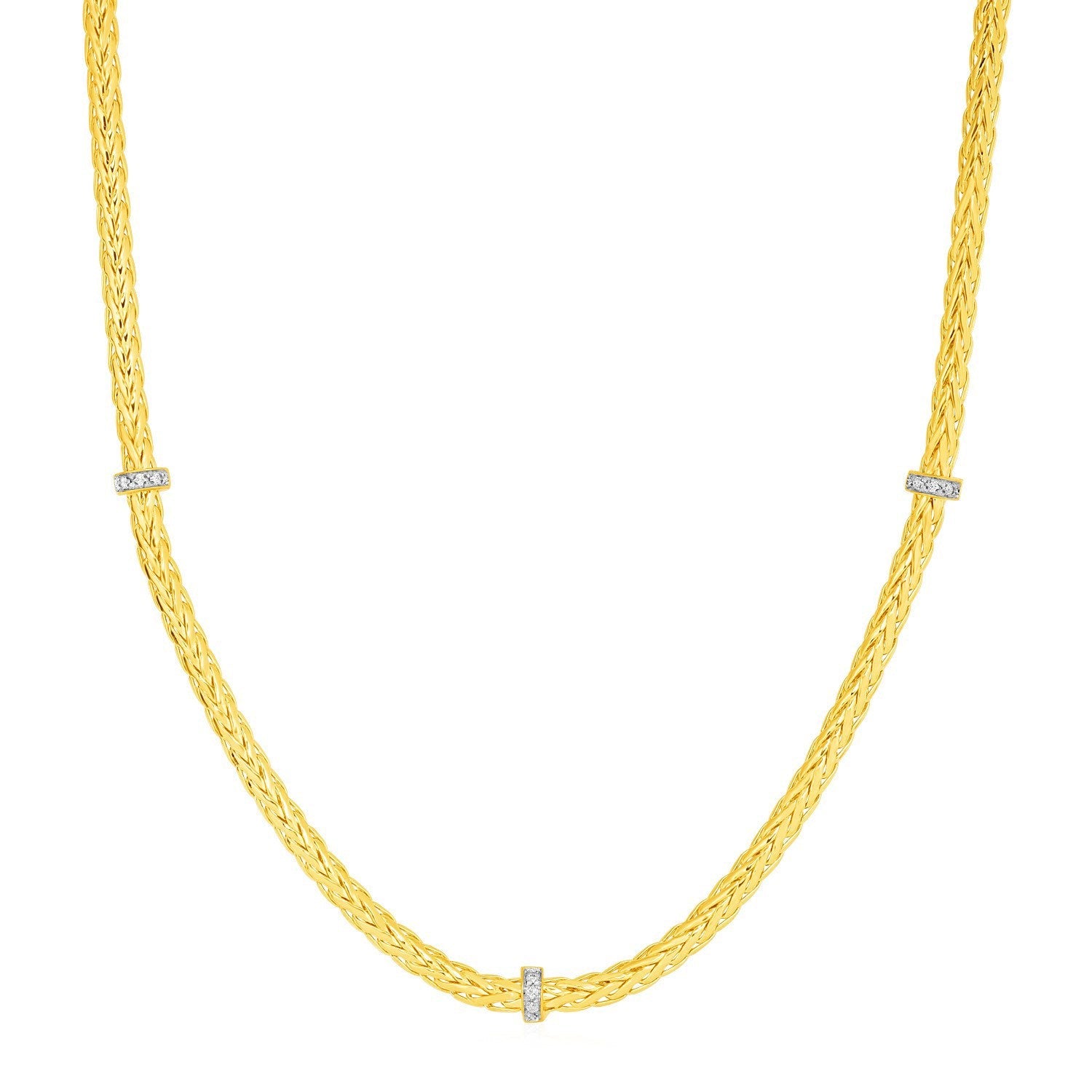 Woven Rope Necklace with Diamond Accents in 14k Yellow Gold on sale at MyriadMart
