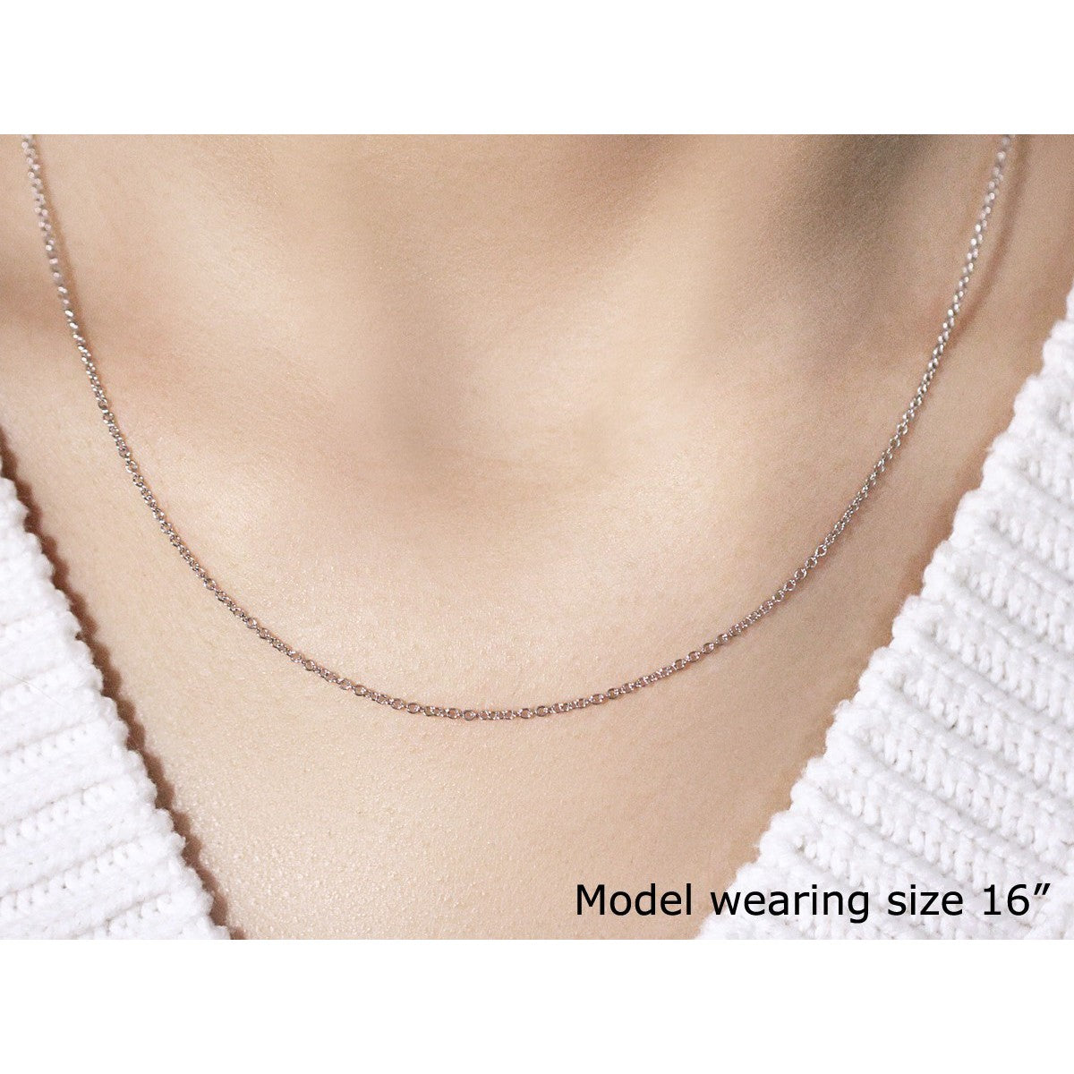 14k White Gold Round Cable Link Chain 1.3mm on sale at MyriadMart