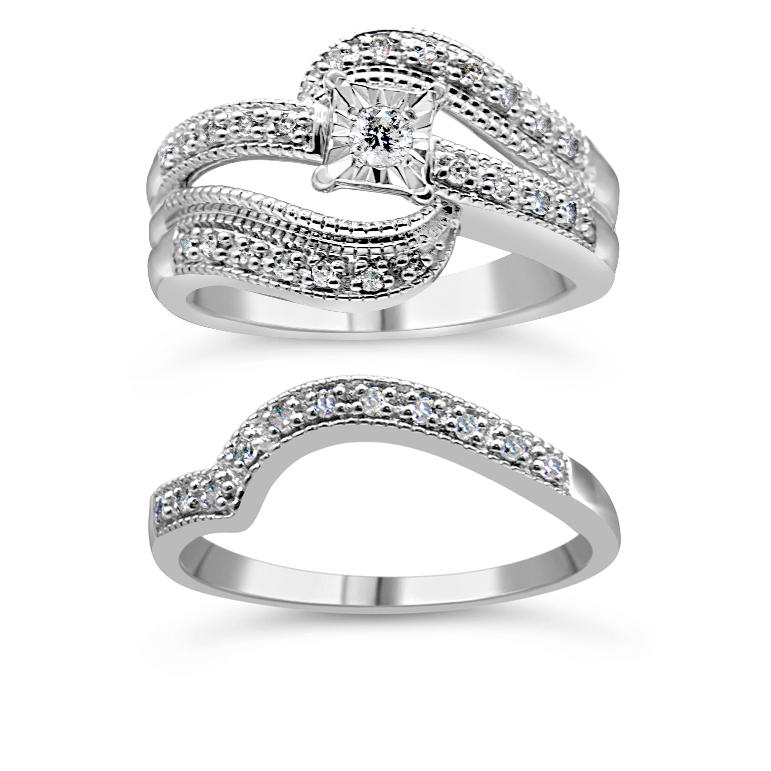 .925 Sterling Silver 1/3 Cttw Round Diamond Crisscross Engagement Ring Bridal Set H-I Color, I1-I2 Clarity - Size 7 on sale at MyriadMart