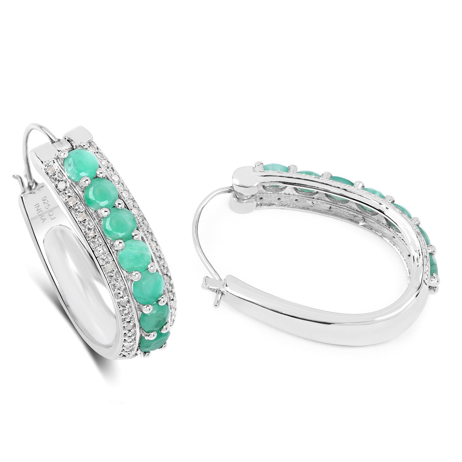 3.42 Carat Genuine Emerald and White Diamond .925 Sterling Silver Earrings on sale at MyriadMart