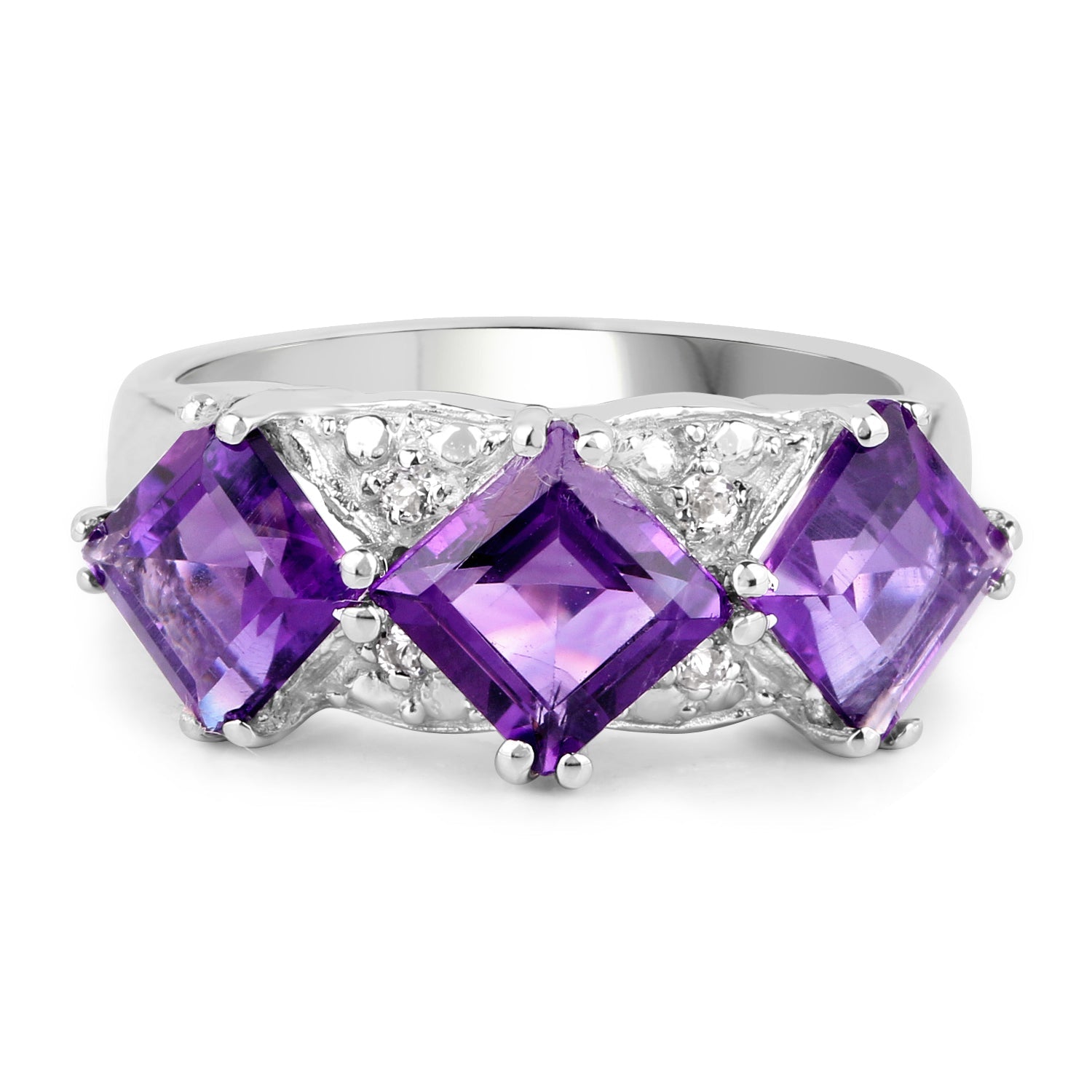 3.09 Carat Genuine Amethyst and White Topaz .925 Sterling Silver Ring on sale at MyriadMart