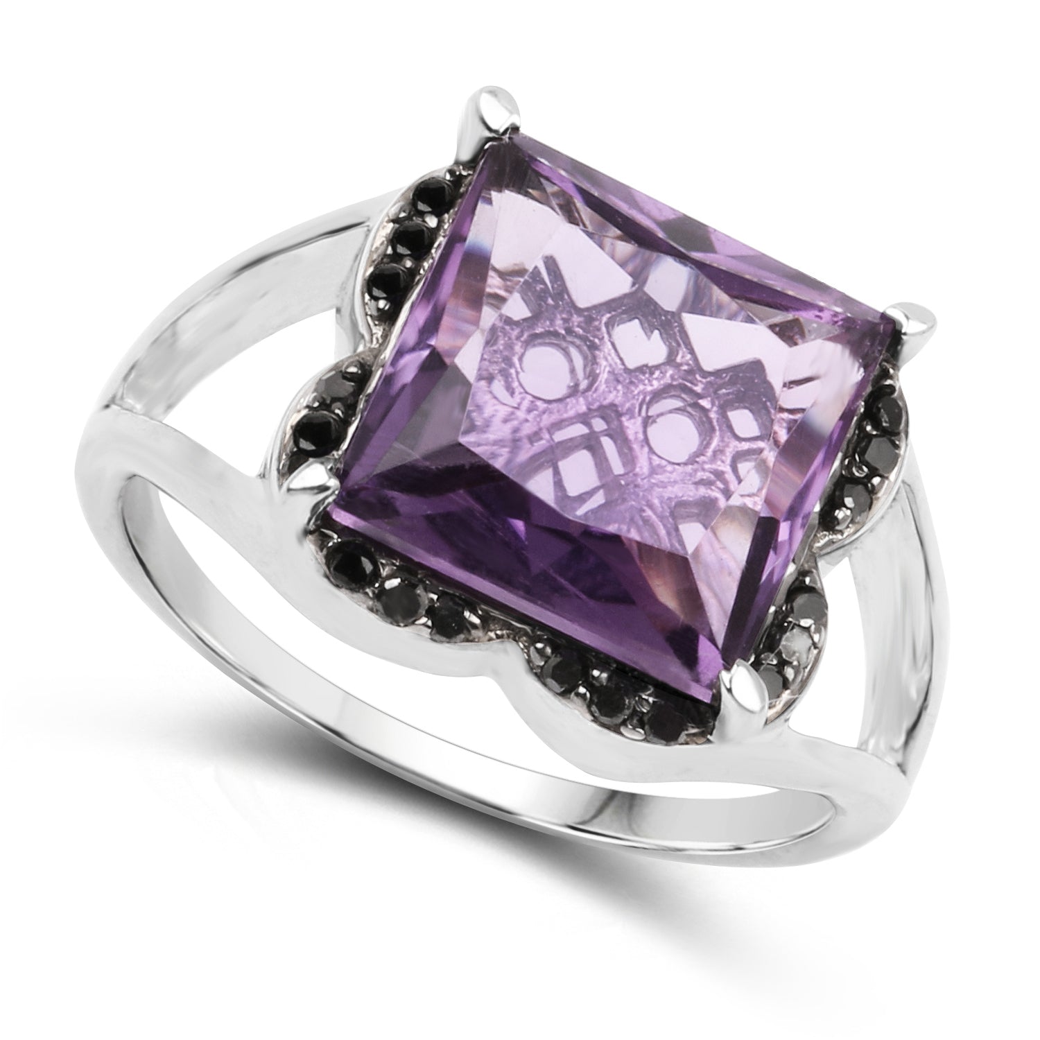 4.58 Carat Genuine Amethyst & Black Diamond .925 Sterling Silver Ring on sale at MyriadMart