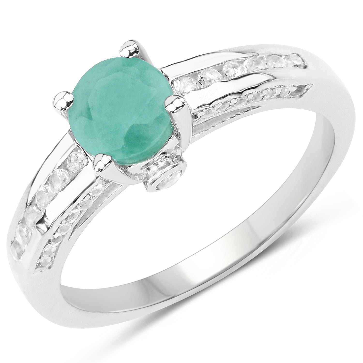 1.22 Carat Genuine Emerald and White Topaz .925 Sterling Silver Ring on sale at MyriadMart