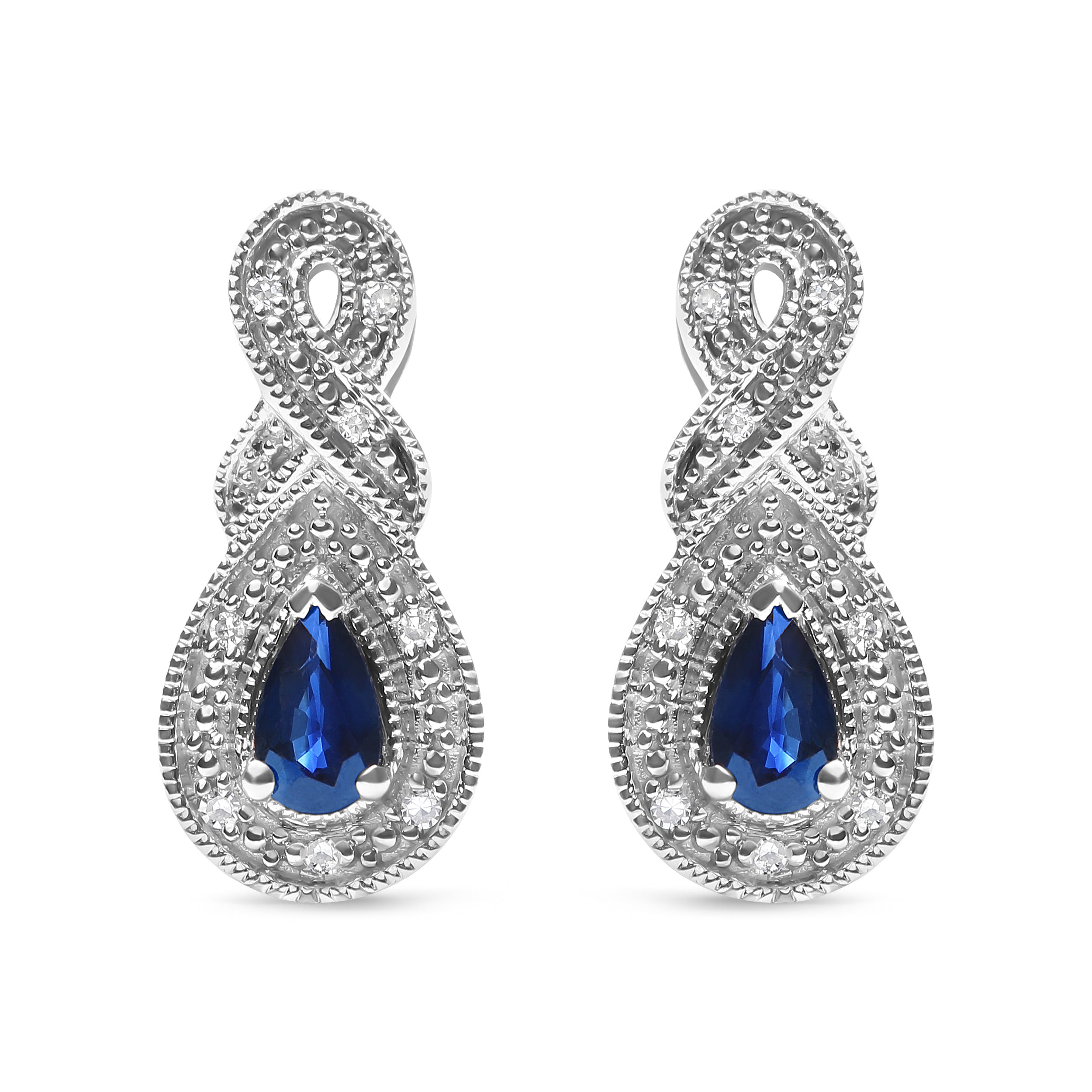 .925 Sterling Silver 4.5 x 3mm Pear Sapphire Gemstone and Diamond Accent Infinity Drop Stud Earrings H-I Color, SI1-SI2 Clarity on sale at MyriadMart