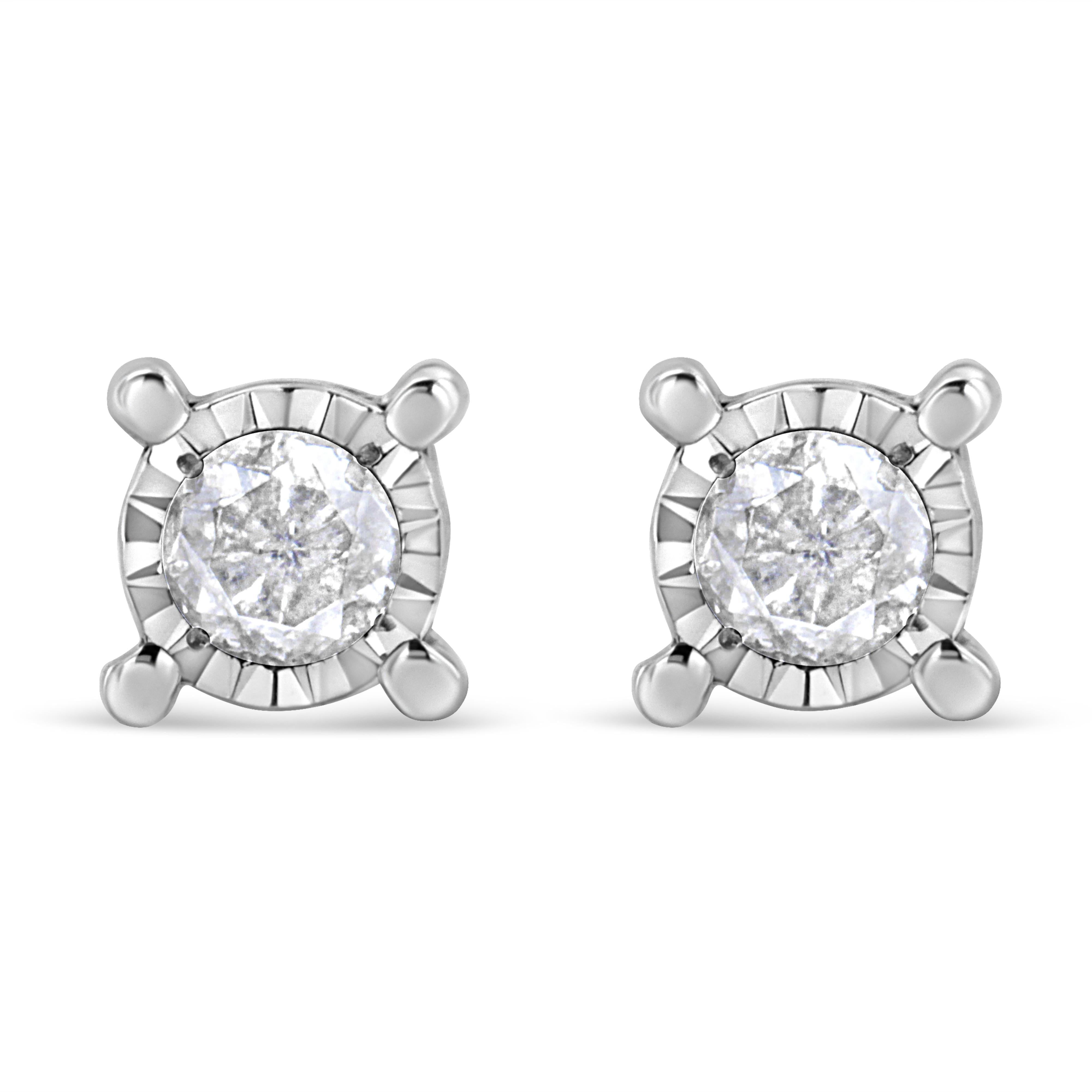 .925 Sterling Silver 1.0 Cttw Round Brilliant-Cut Diamond Miracle-Set Solitaire Stud Earrings H-I Color, I2-I3 Clarity on sale at MyriadMart