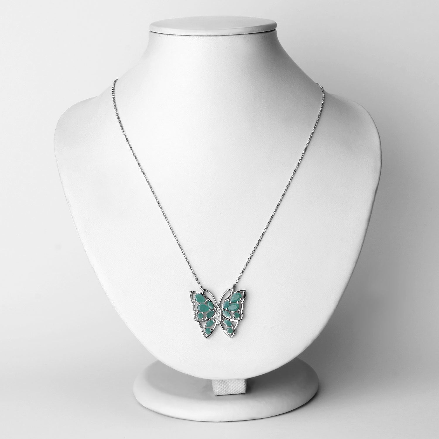 2.60 Carat Genuine Emerald and White Zircon .925 Sterling Silver Necklace on sale at MyriadMart