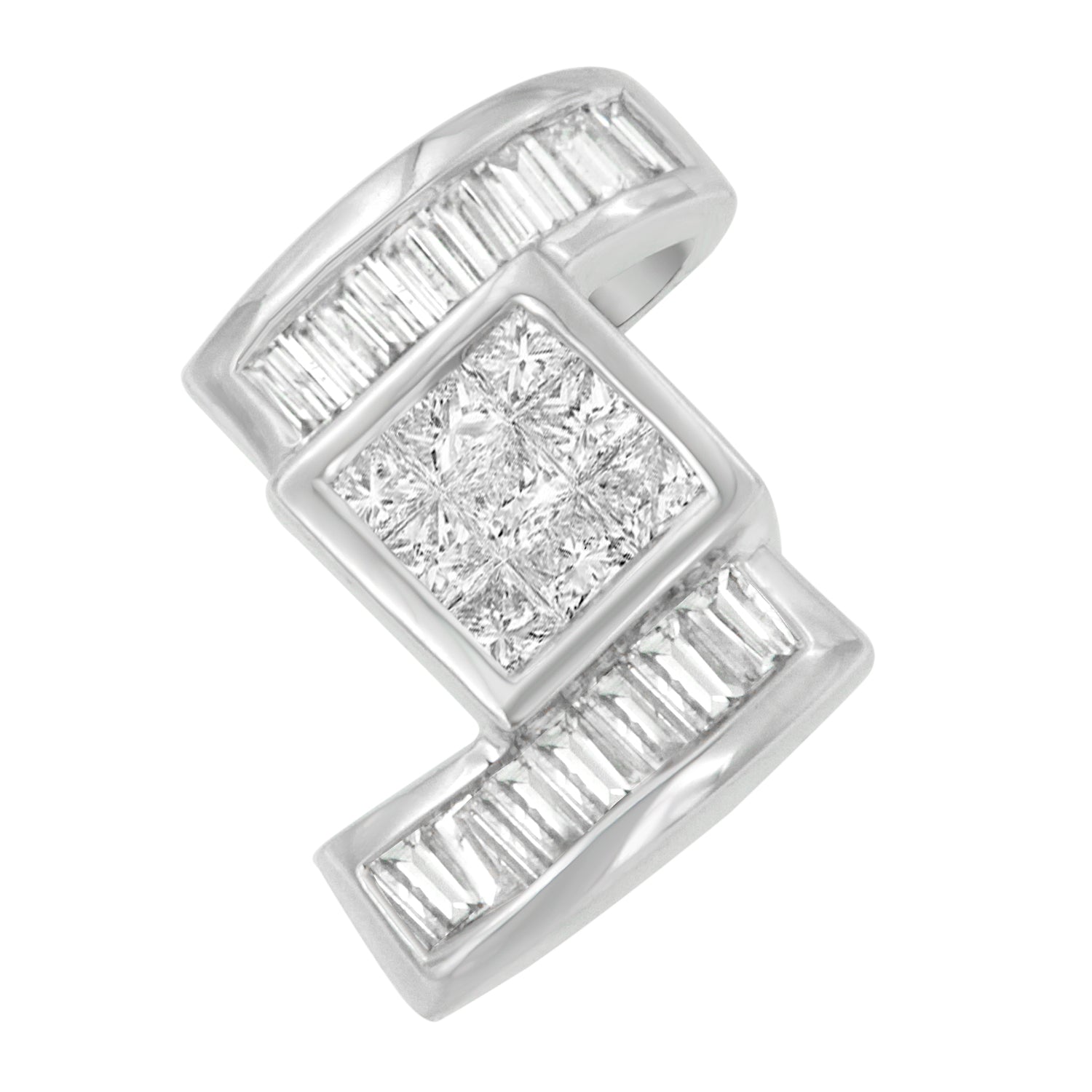 14K White Gold 1 2/5 cttw Princess and Baguette Cut Diamond Zig Zag Pendant Necklace H-I, SI1-SI2 on sale at MyriadMart