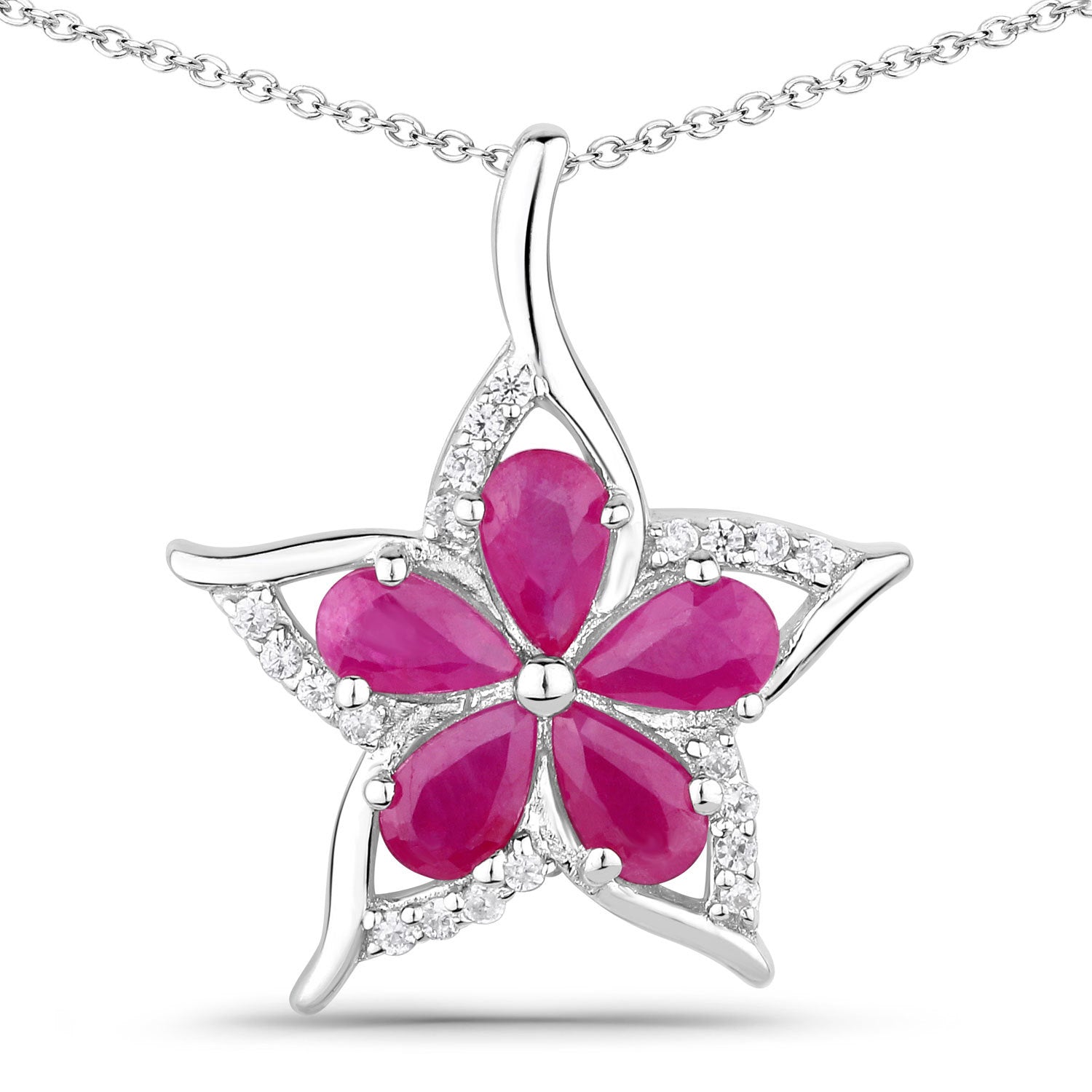 1.37 Carat Genuine Ruby and White Zircon .925 Sterling Silver Pendant on sale at MyriadMart