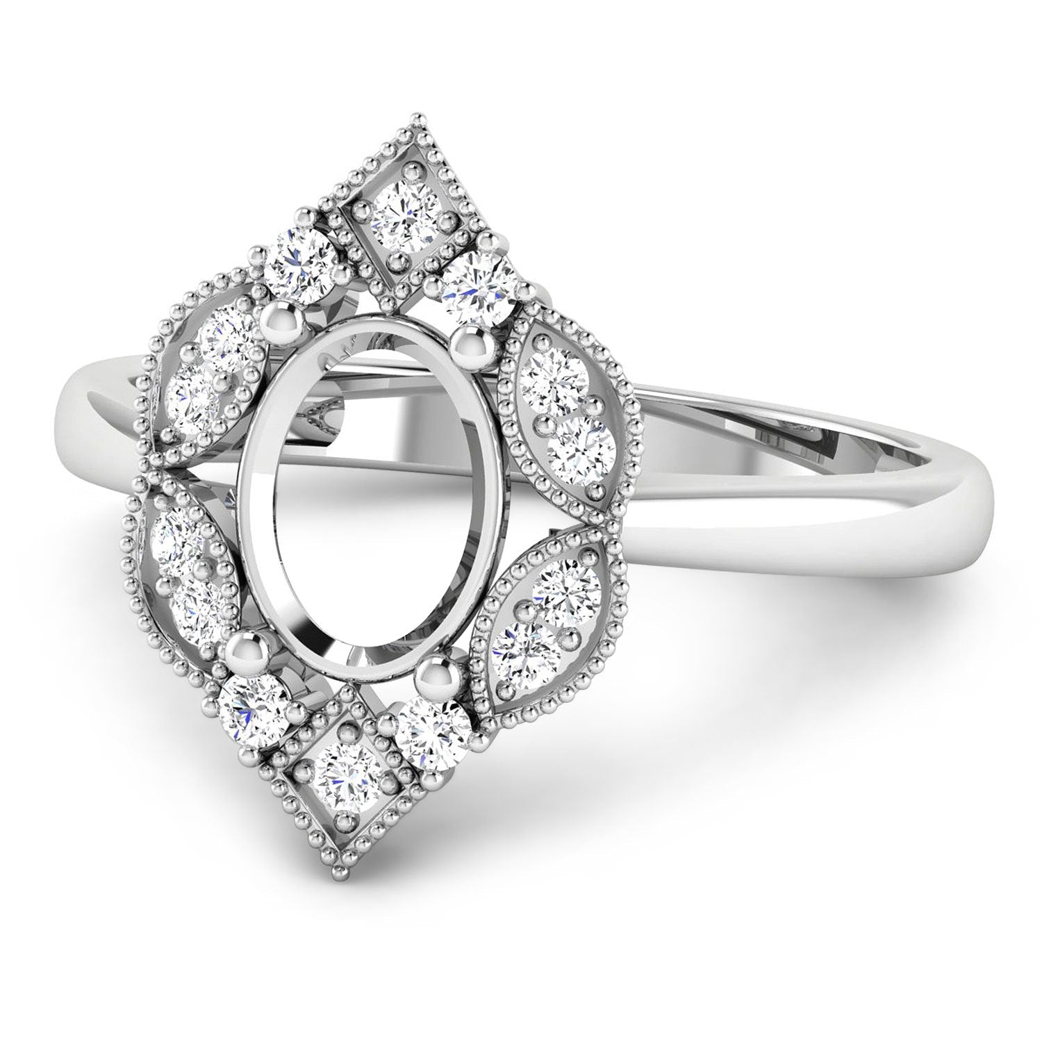 0.20 Carat Genuine White Diamond 14K White Gold Semi Mount Ring - holds 8x6mm Oval Gemstone on sale at MyriadMart