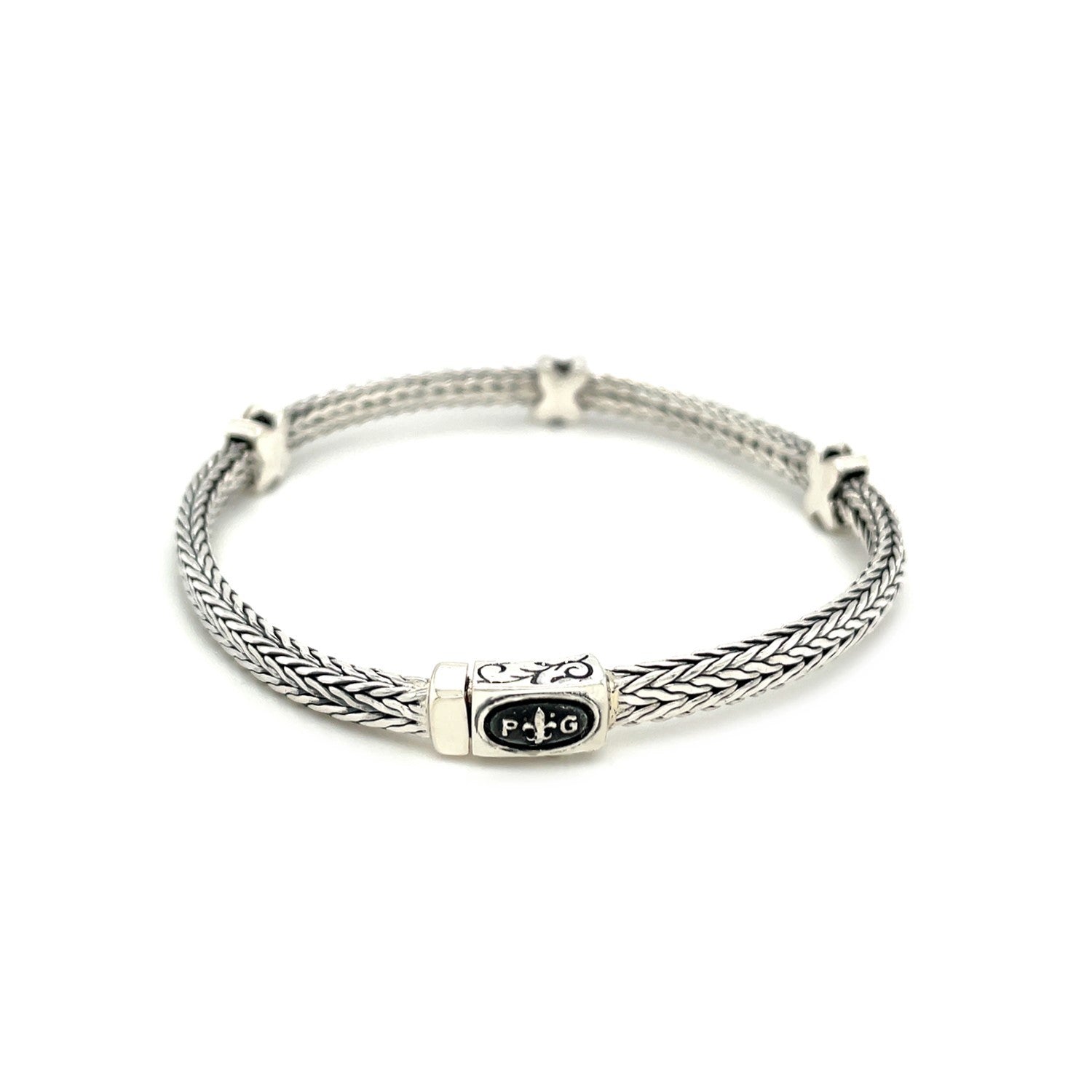 Woven Rope Bracelet with Black Sapphire X Accents in Sterling Silver on sale at MyriadMart