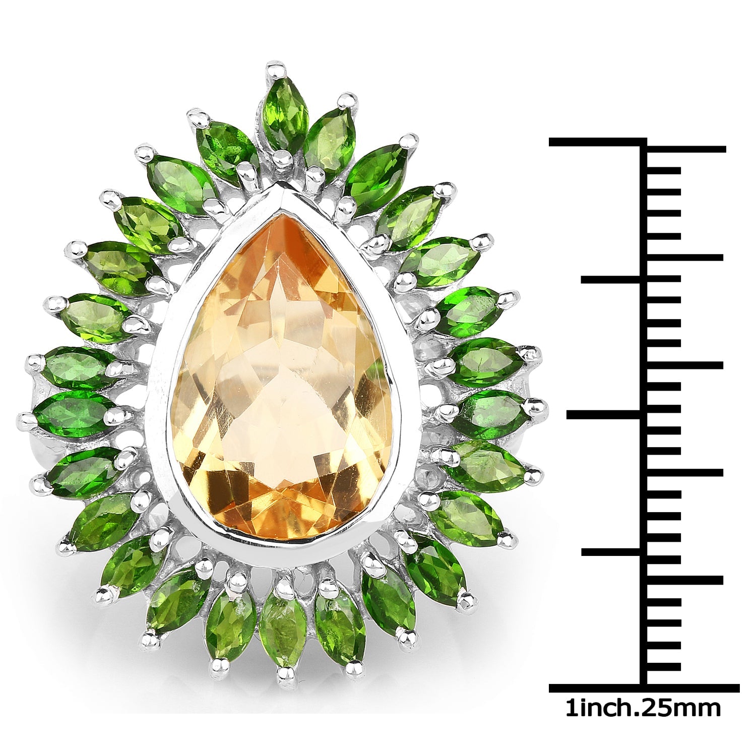 7.02 Carat Genuine Citrine and Chrome Diopside .925 Sterling Silver Ring on sale at MyriadMart