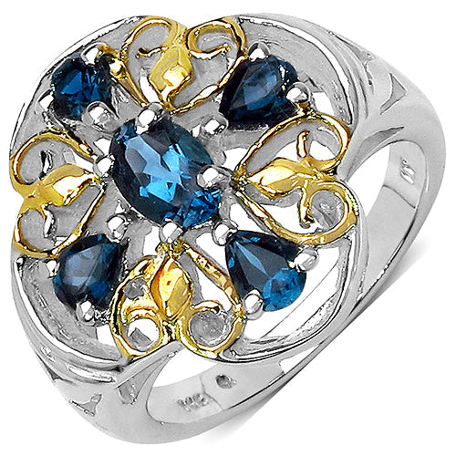 Two Tone Plated 1.45 Carat Genuine London Blue Topaz .925 Sterling Silver Ring on sale at MyriadMart