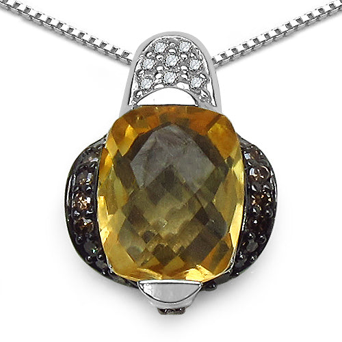 2.91 Carat Genuine Citrine, Champagne Diamond & White Diamond .925 Sterling Silver Pendant on sale at MyriadMart